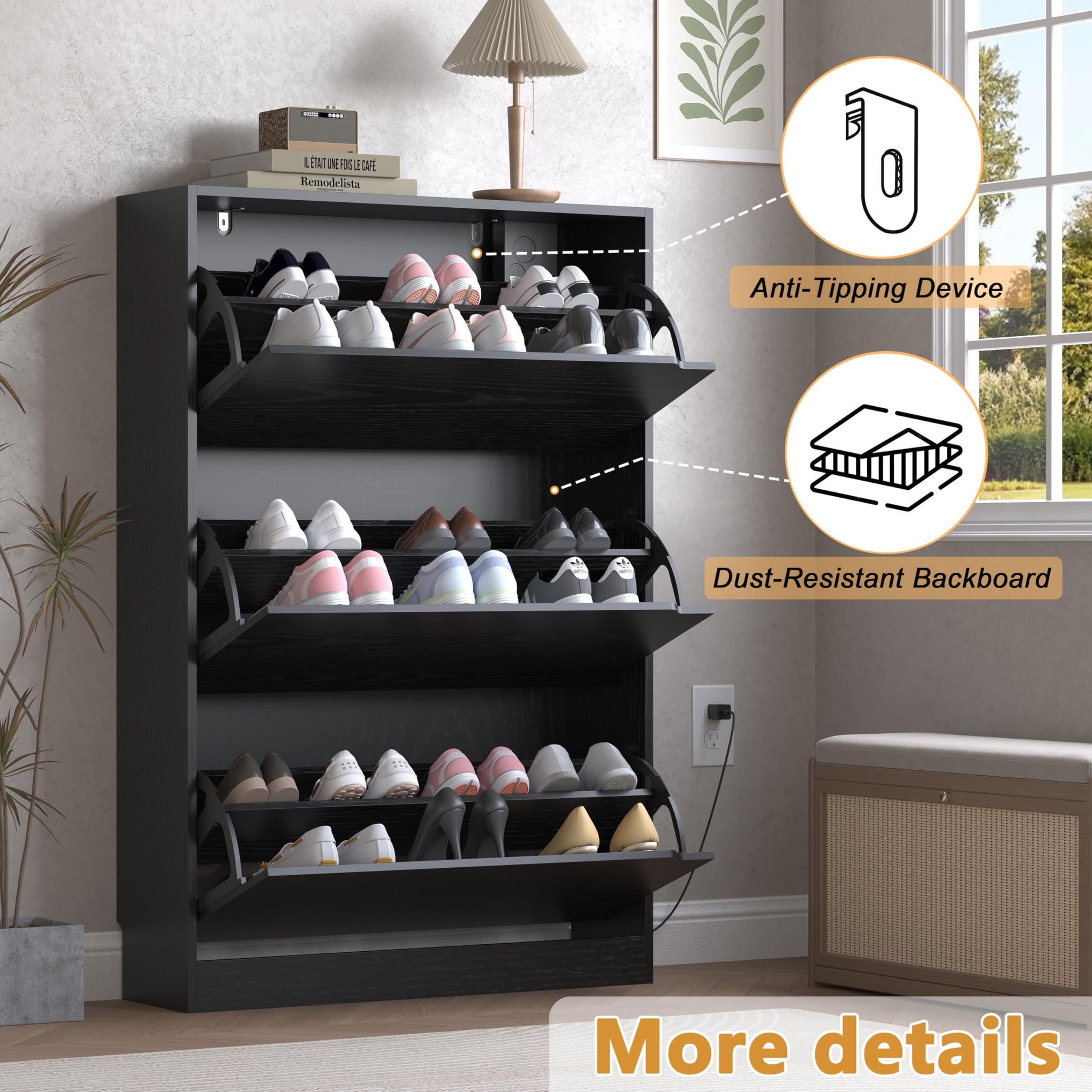 Shoe Cabinet with Odor Control and Back Panels