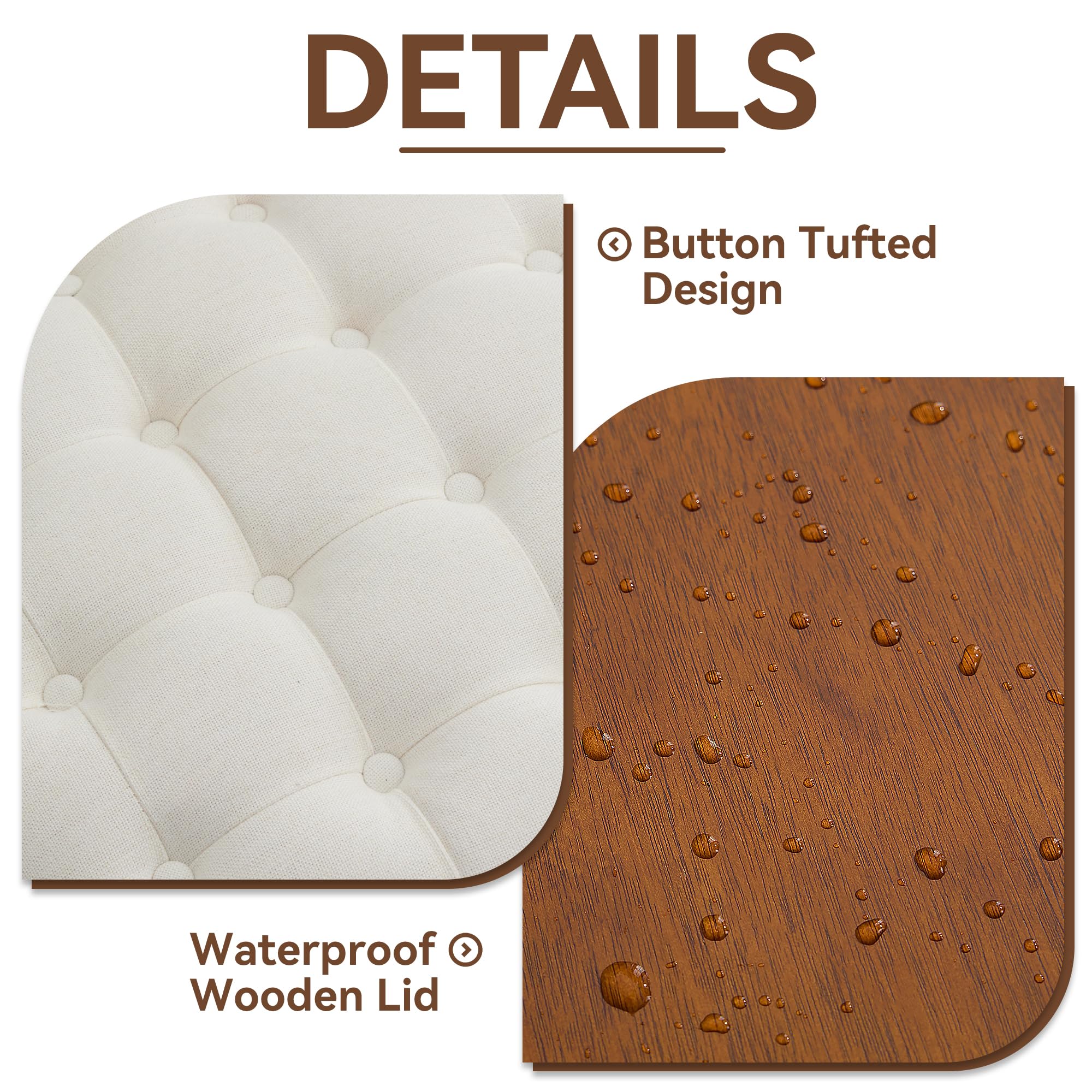 24Inch Round Storage Ottoman with Tray