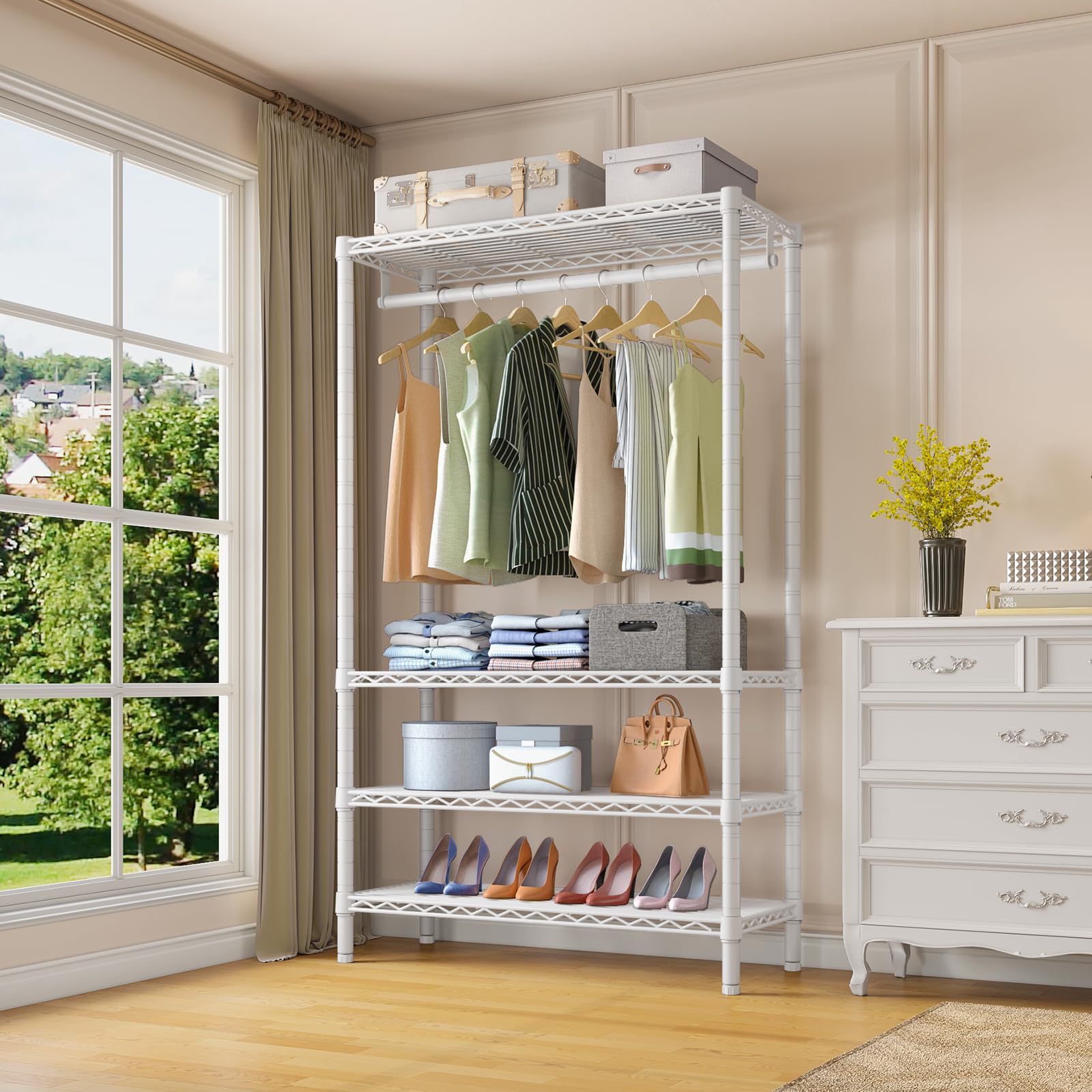 V1 4 Tier Clothes Rack with Hanging Rod