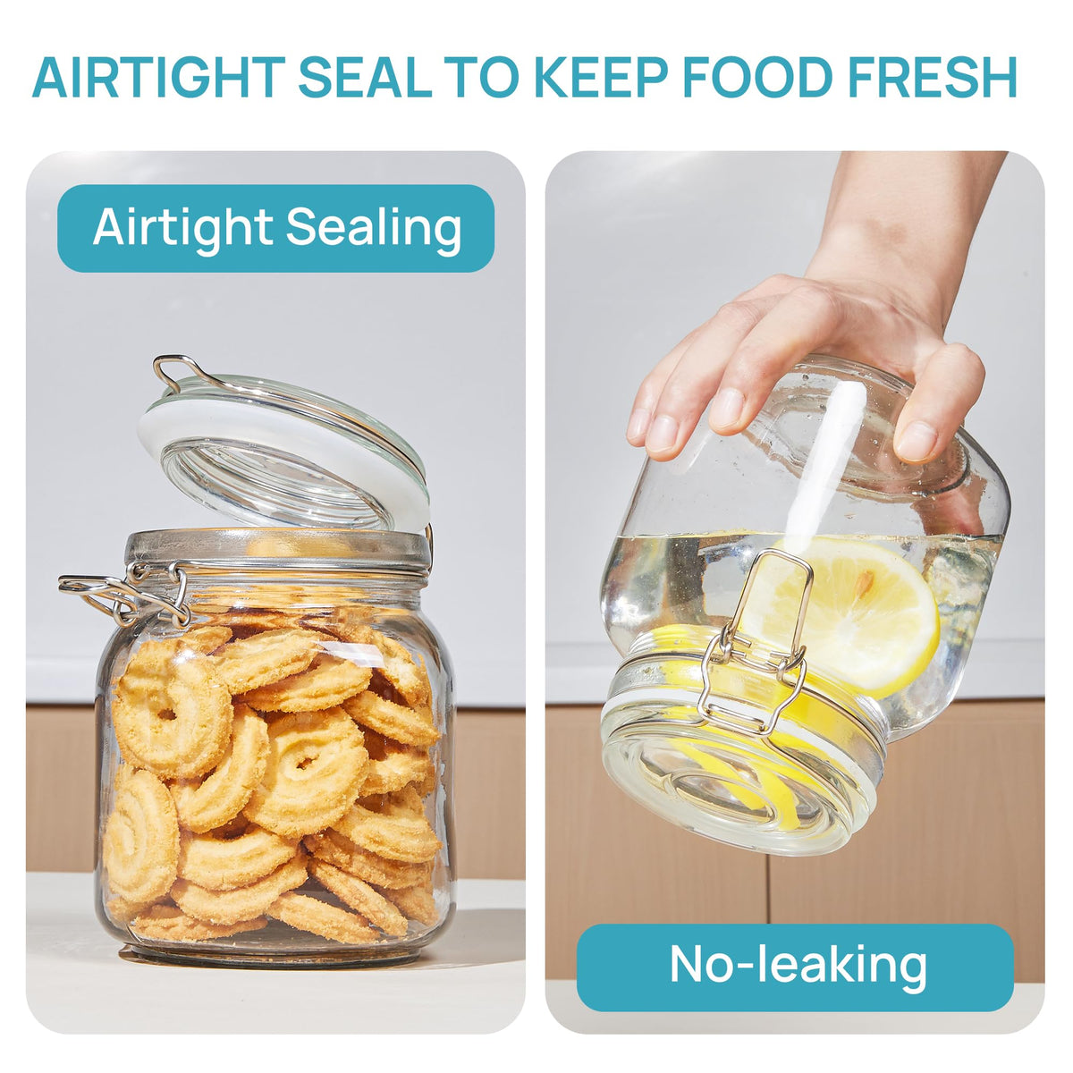 34oz Glass Food Storage Jars with Airtight Clamp Lids (3 Count)