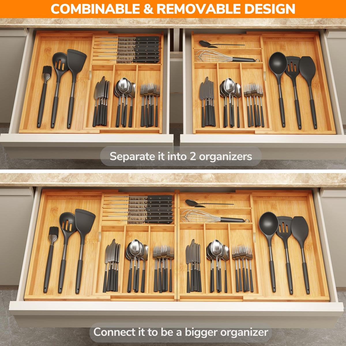 Expandable Silverware Drawer Organizer with Removable Knife Blocks
