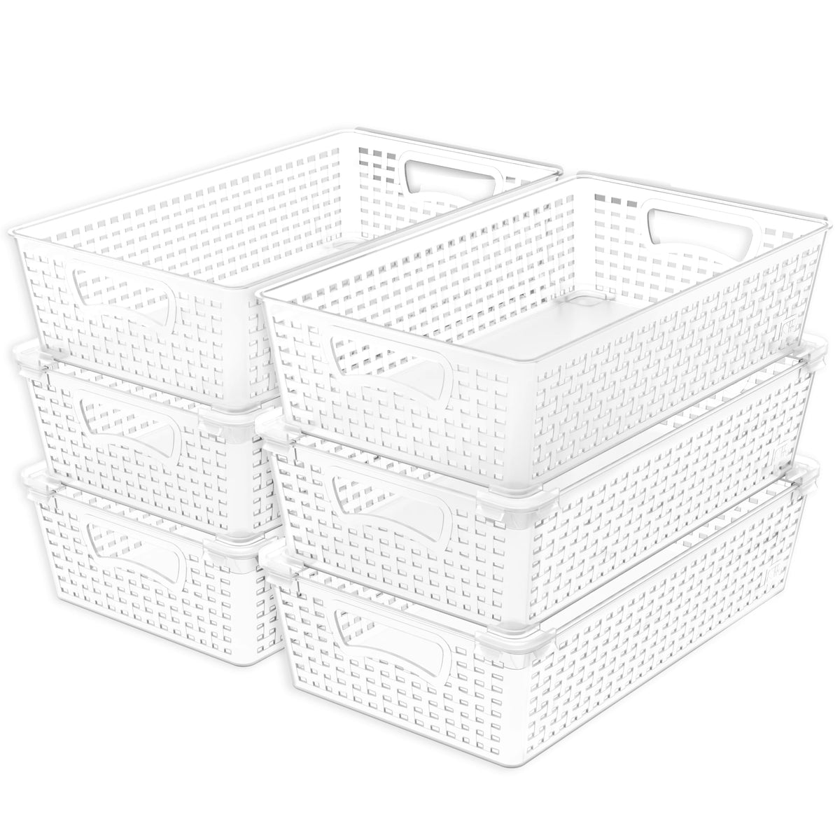 Stackable Plastic Woven Basket Organizer (6 Count)