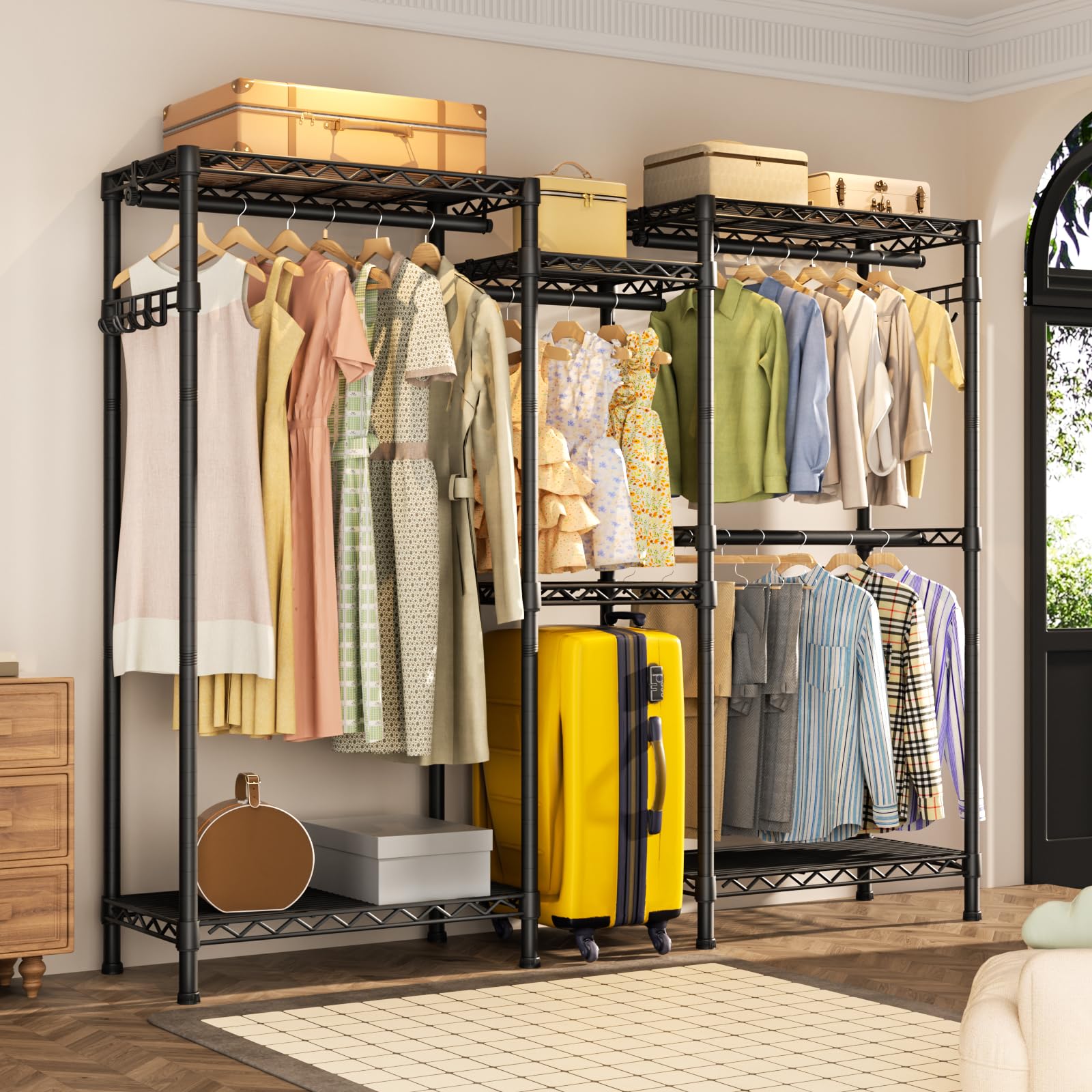 Heavy Duty Clothes Rack Metal Wardrobe with Adjustable Wire Shelves