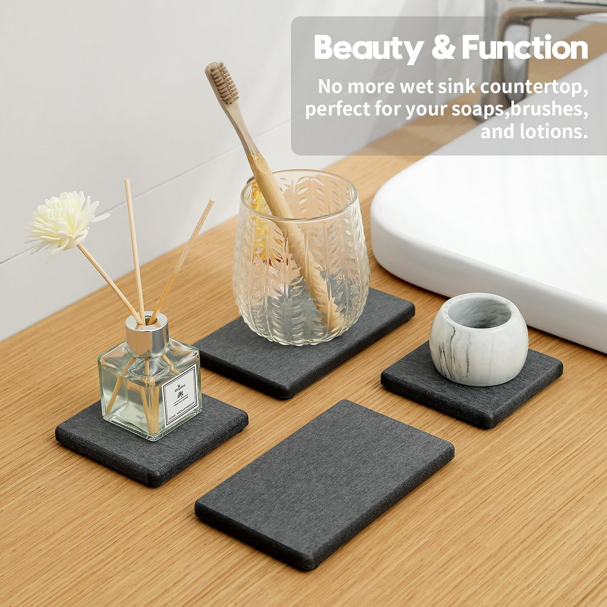 4PCS Water Absorbing Sponge Holder Diatomite Stone Sink Tray Mat (4 Count)