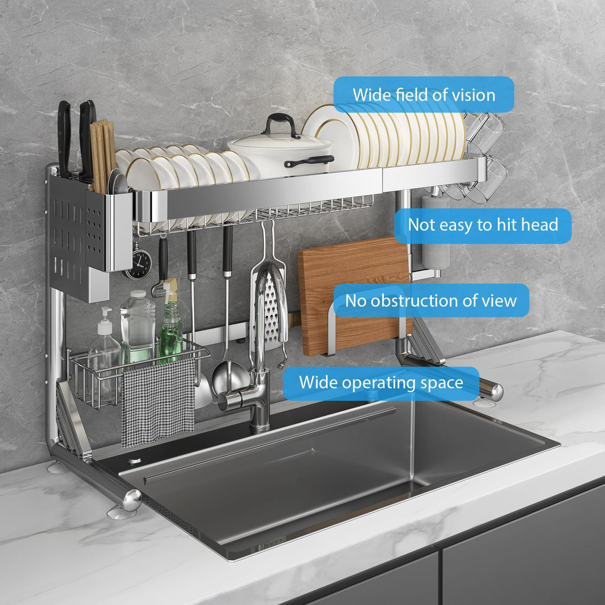 Over The Sink Dish Drainer Drying Rack 2 Tier Adjustable Width