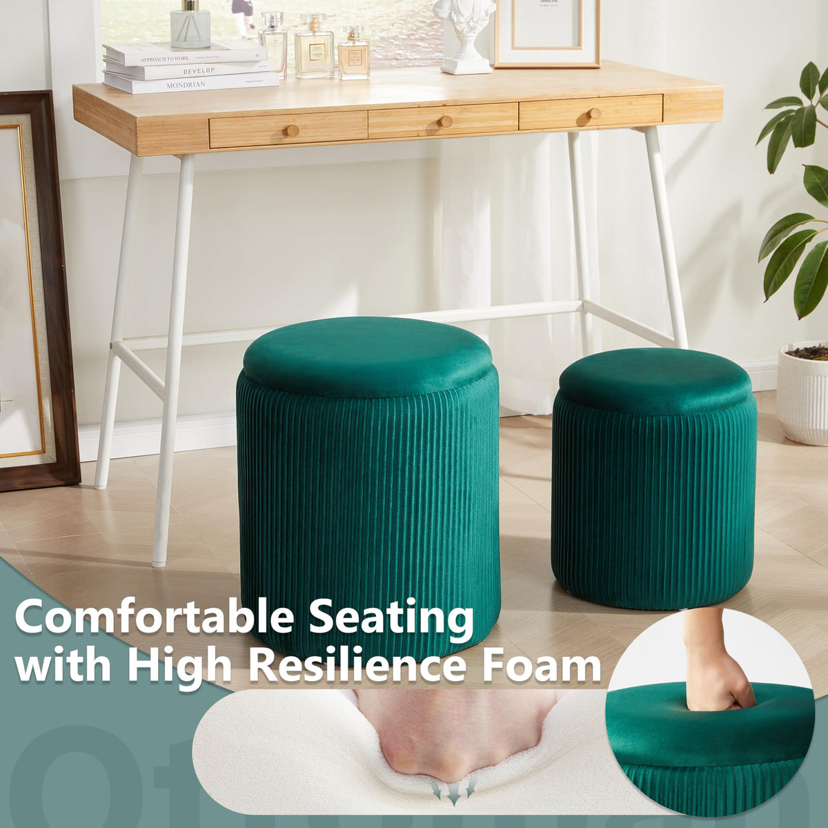 Round Ottoman with Storage Set of 2
