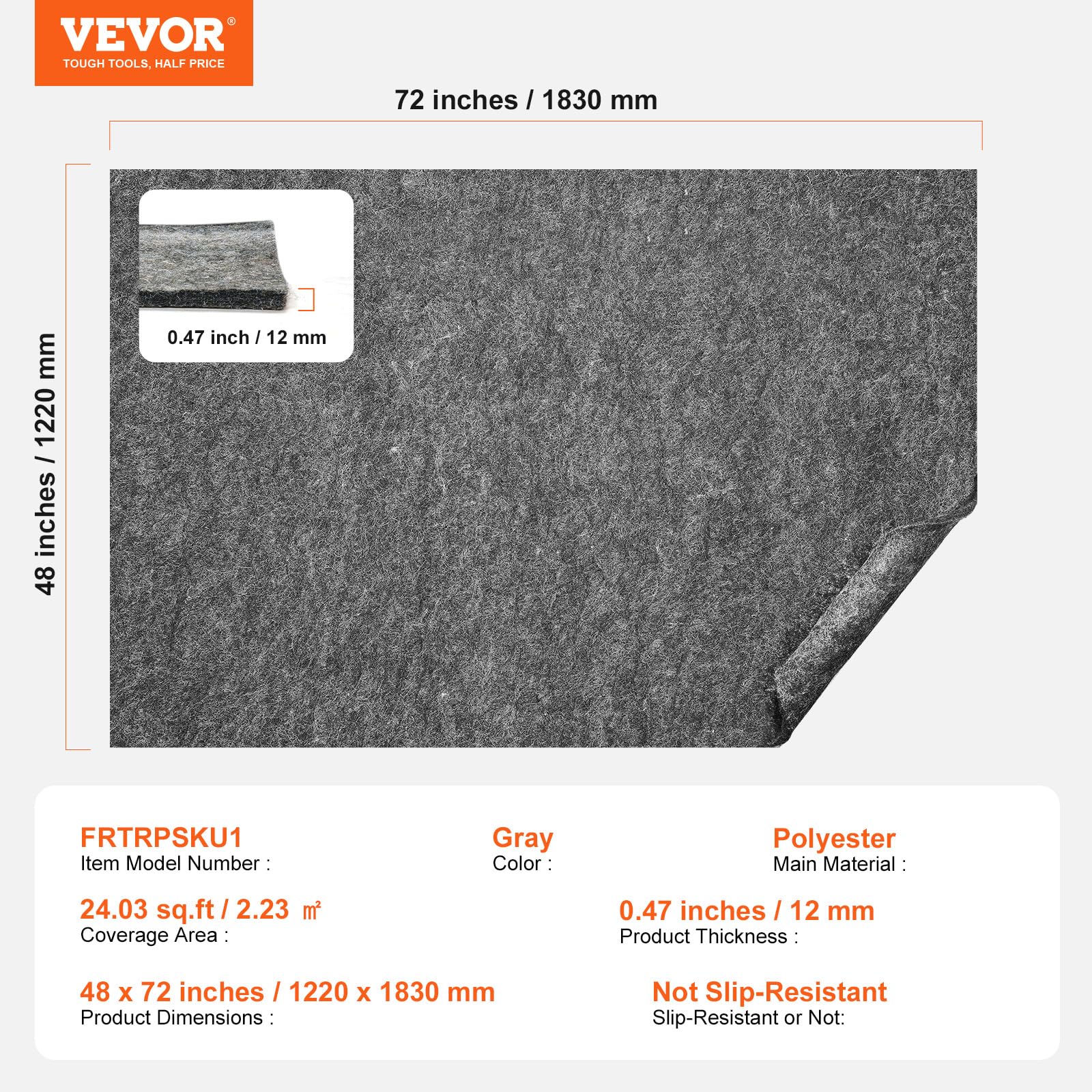 Rug Pad 1 2" Thick 72" x 48"