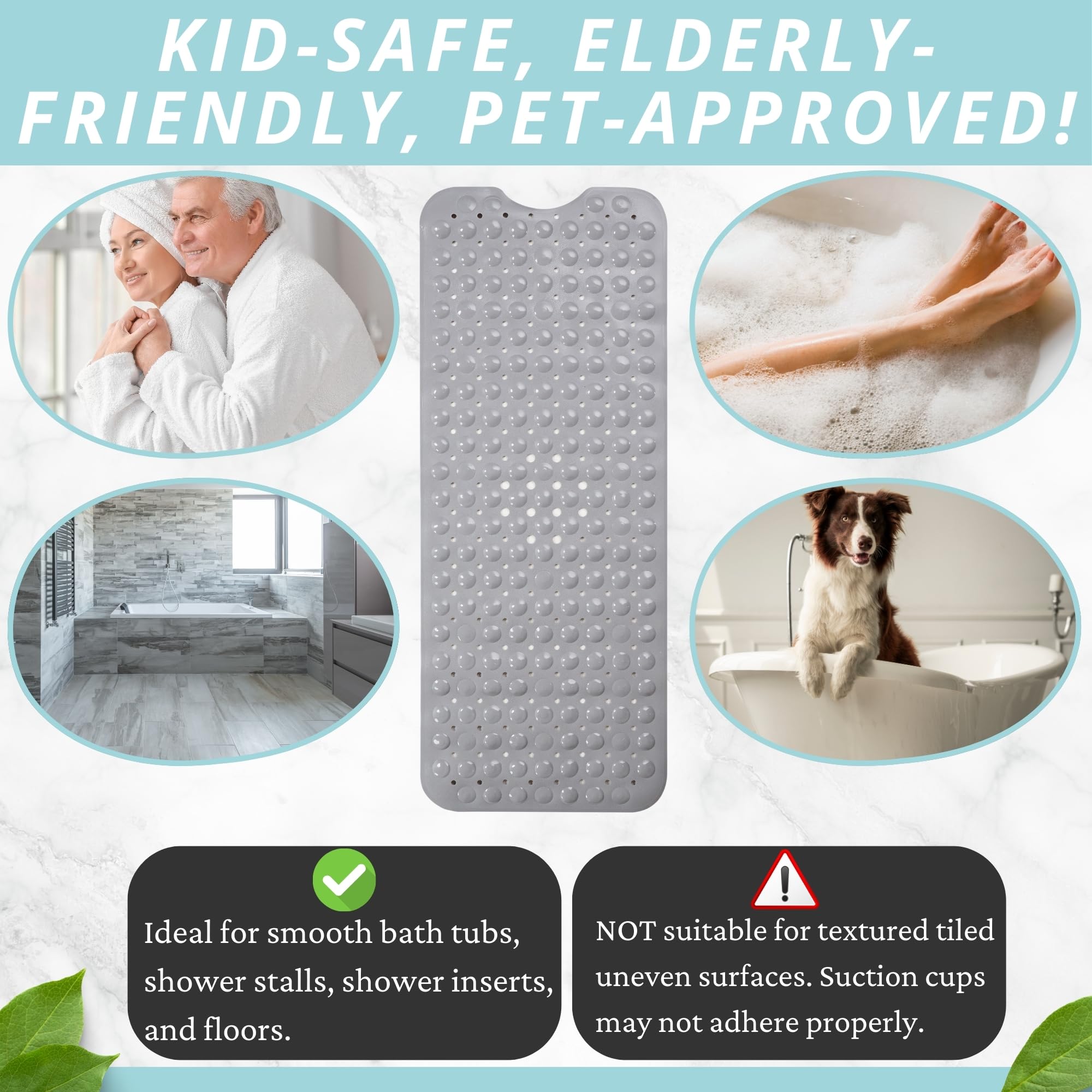 Non Slip Bath & Shower Mat 40x16 Extra Long