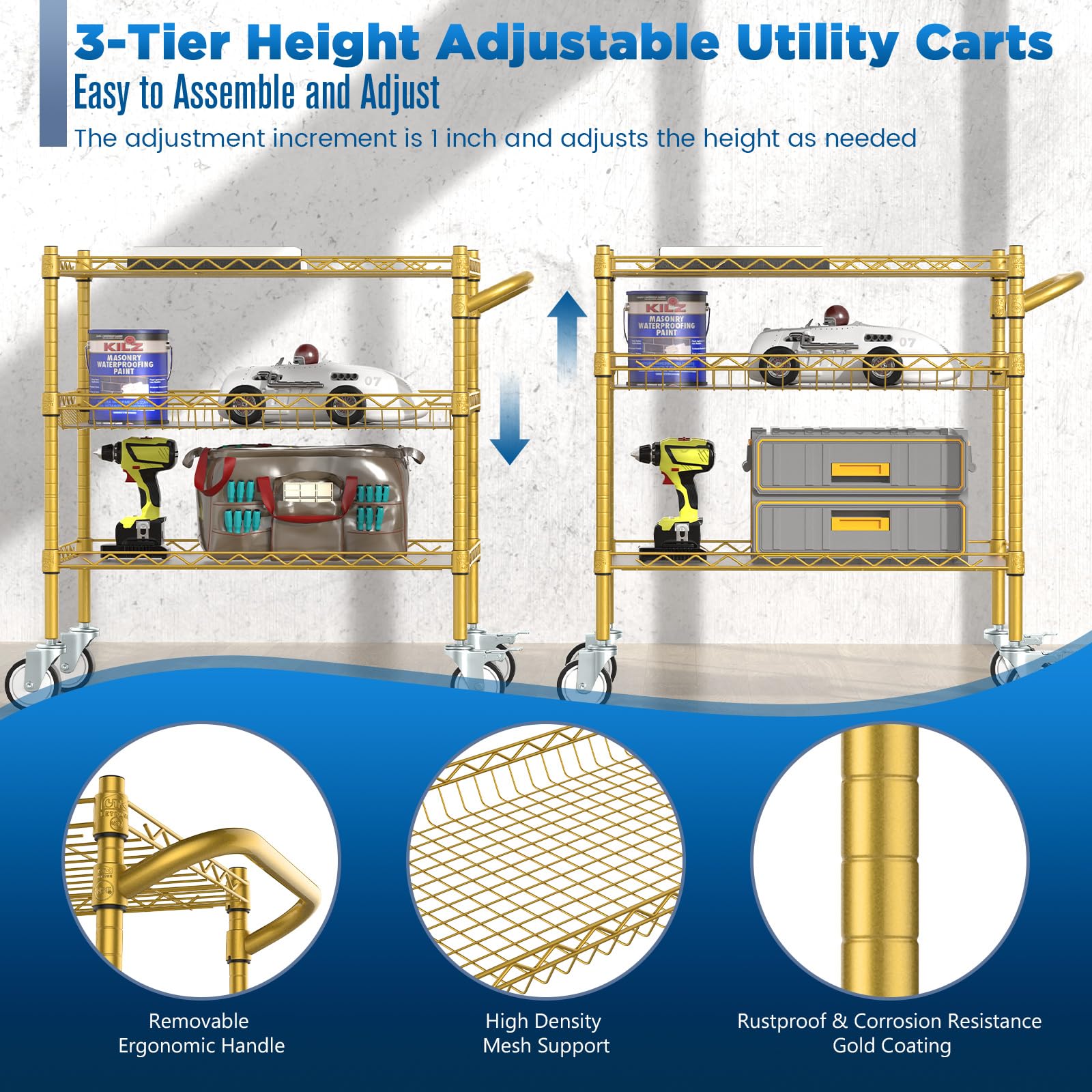 3 Tier Rolling Carts with Wheels