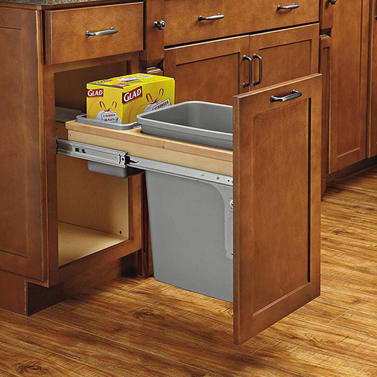 35 Qt Top Mount Single Pullout Under Cabinet Kitchen Trash Cans w