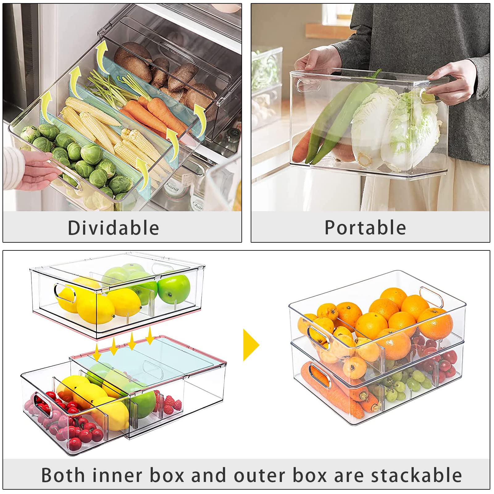 4Pack Stackable Fridge Drawers Pull (4 Count)
