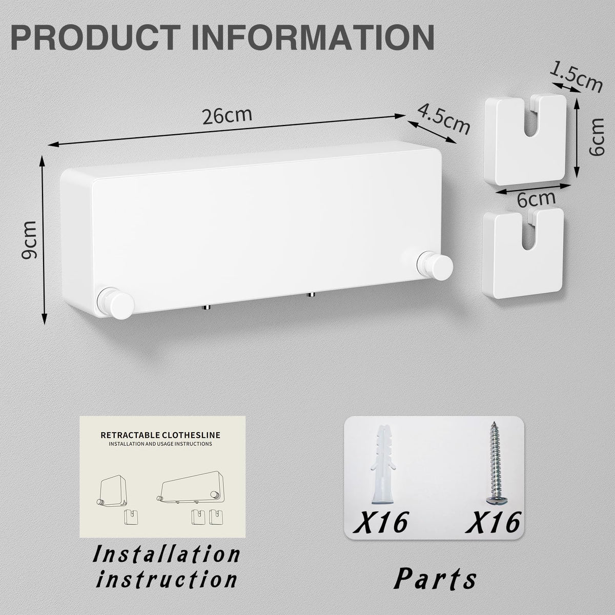 Retractable Clothesline Indoor (15.8 Foot)