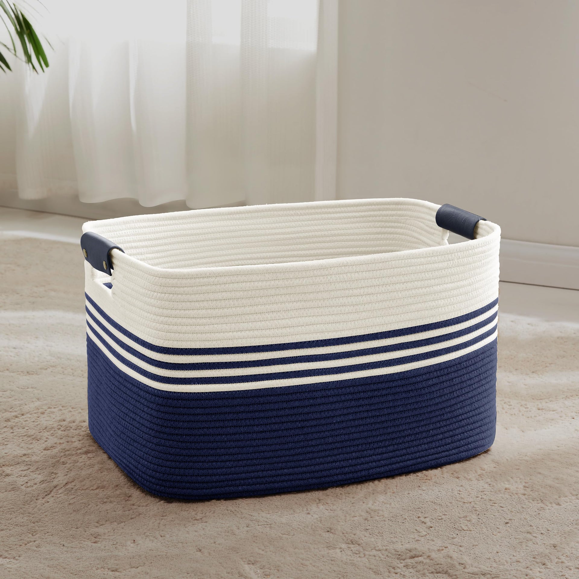 60L Woven Laundry Basket Hamper with Leather Handles - ModHome Supplies