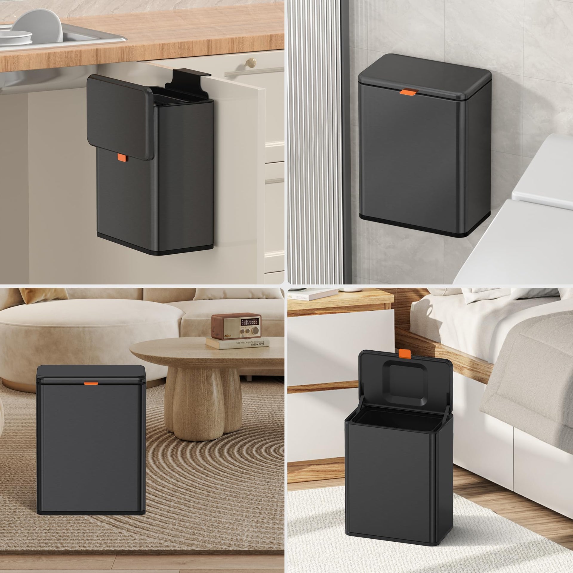 2.1 Gal Brushed Black Hanging Stainless Steel Compost Bin