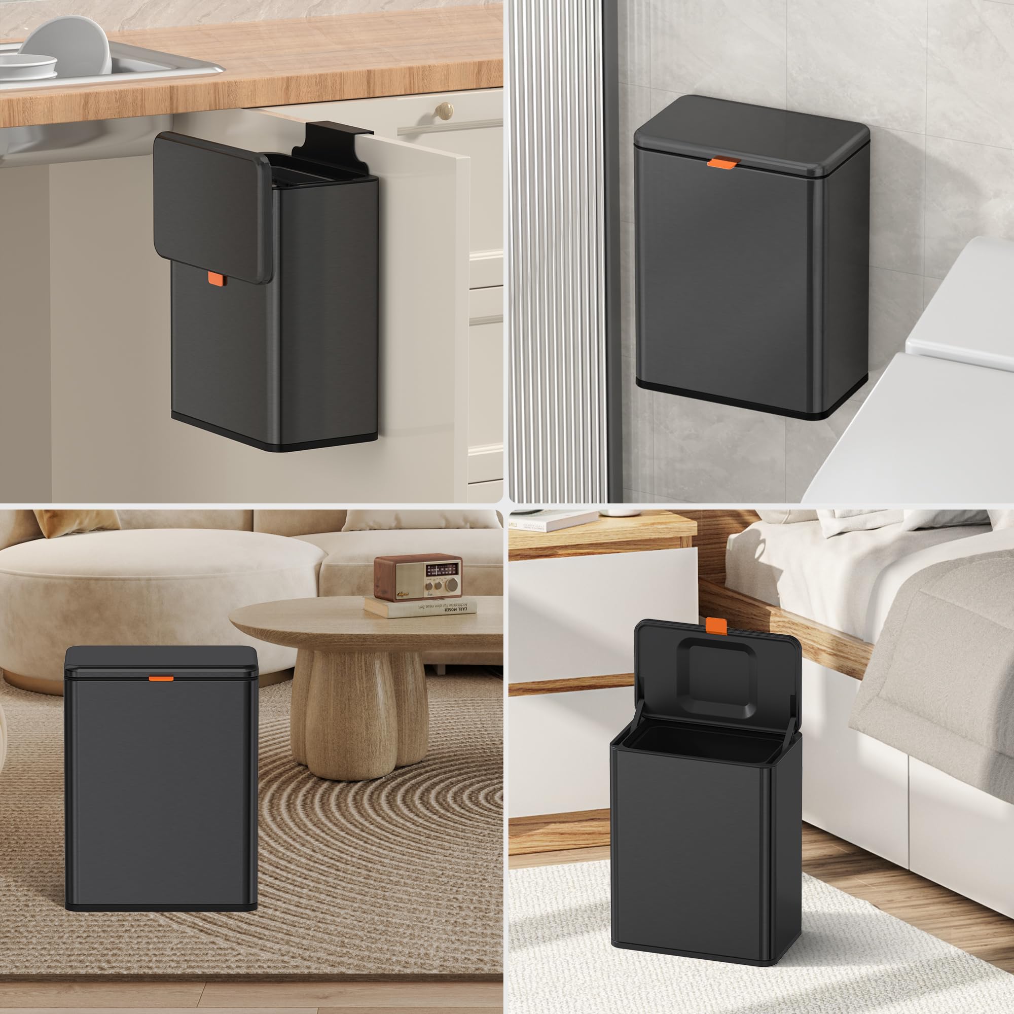2.1 Gal Brushed Black Hanging Stainless Steel Compost Bin