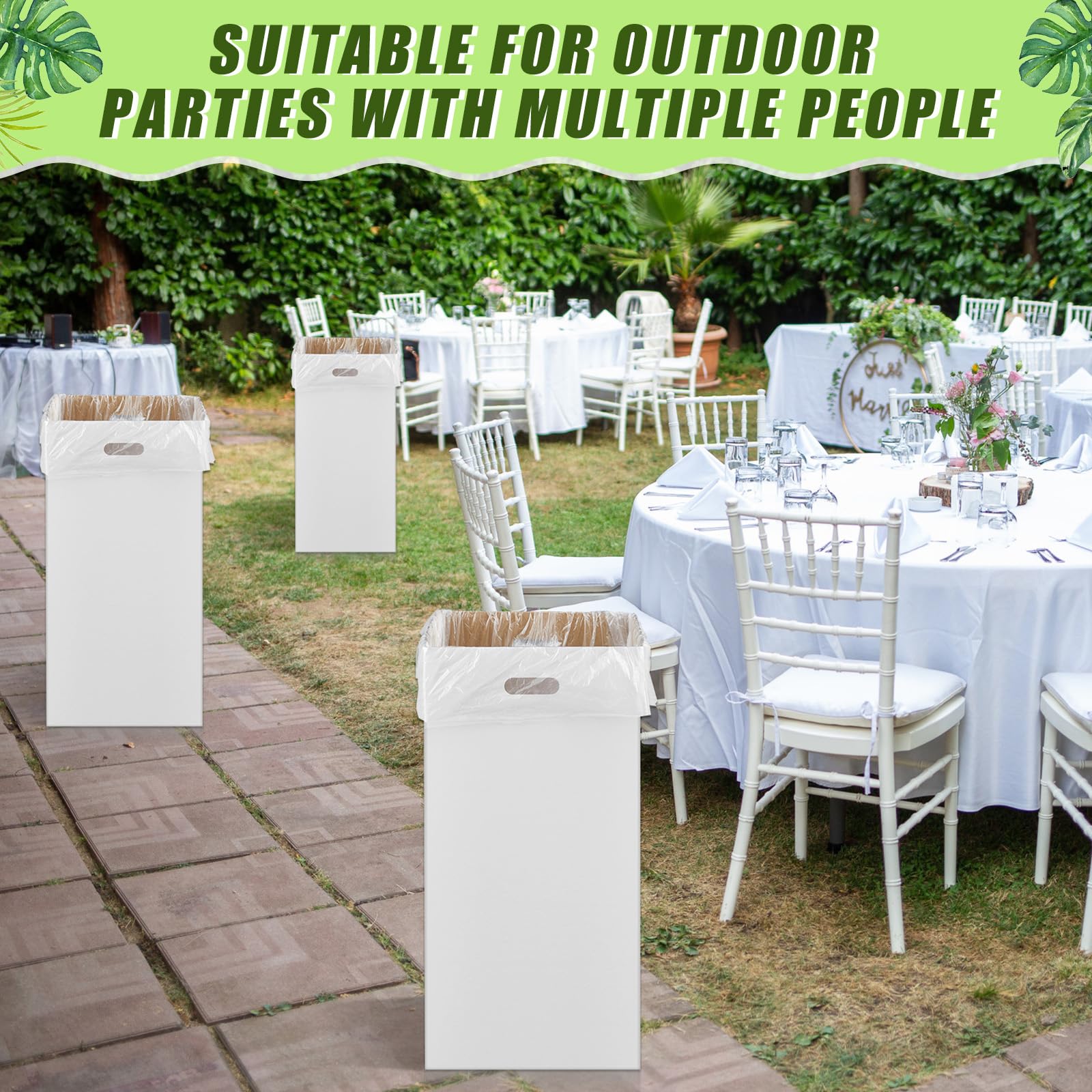 10 Pack 30 Gallon Corrugated Cardboard Trash Cans Bulk for Events Parties Disposable and Reusable Cans Bottle Recycling Bins with 20 Garbage Bags White Garbage Boxes for Outdoor Events (10 Count)