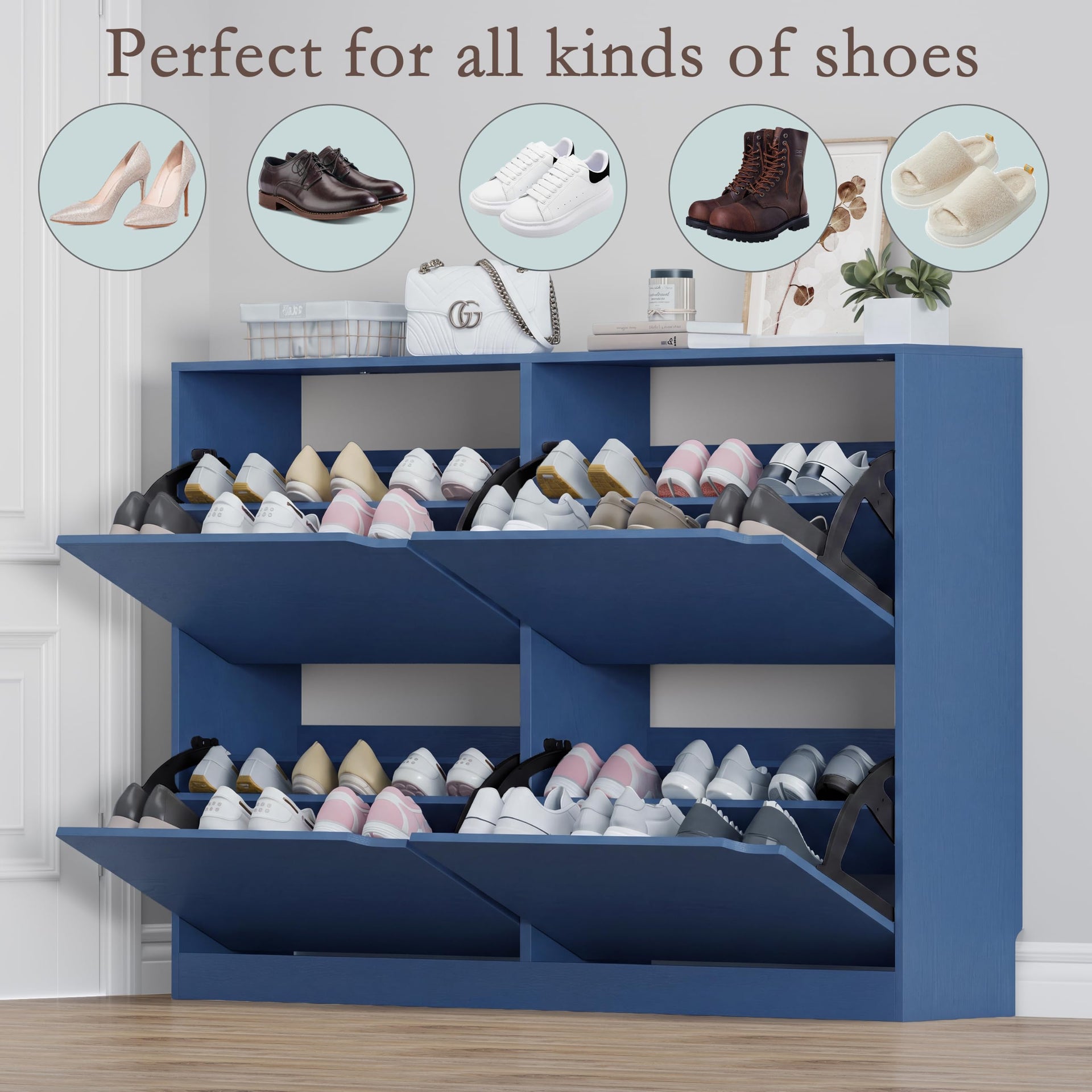 Shoe Cabinet with 4 Flip Drawers
