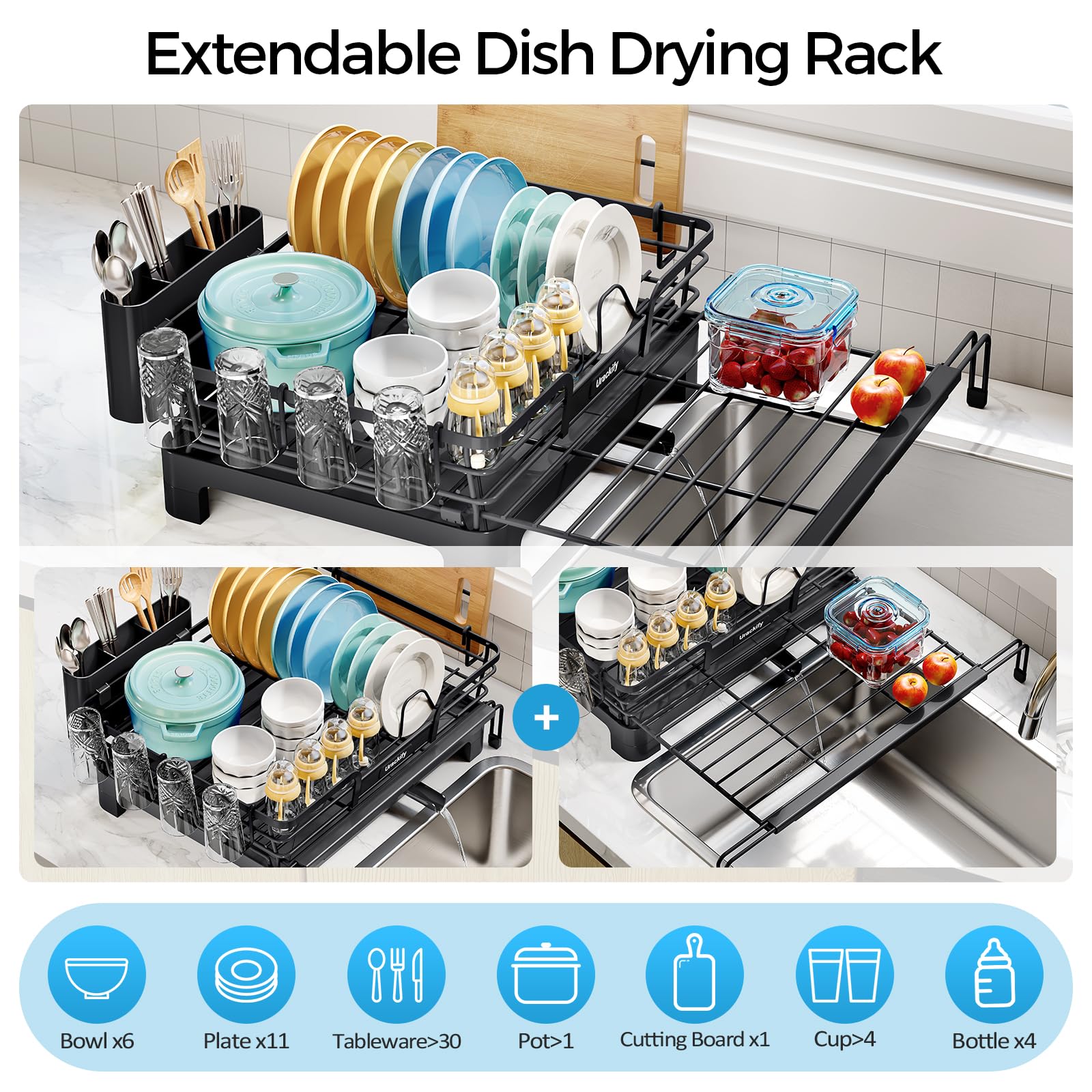 Expandable Dish Drying Rack for Kitchen Counter