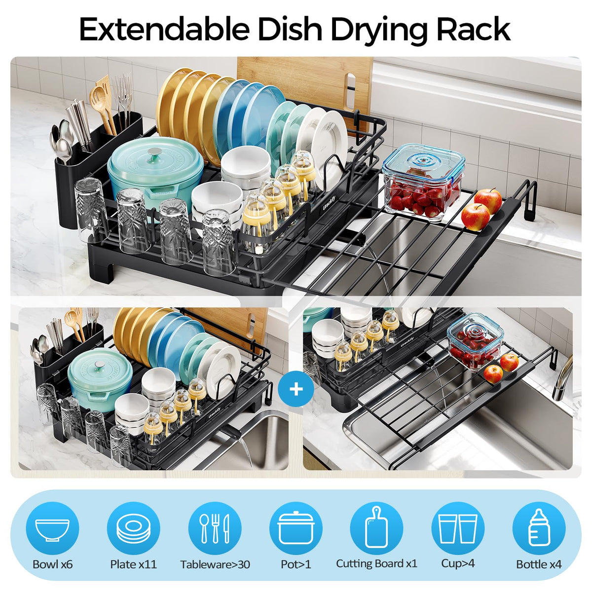 Expandable Dish Drying Rack for Kitchen Counter