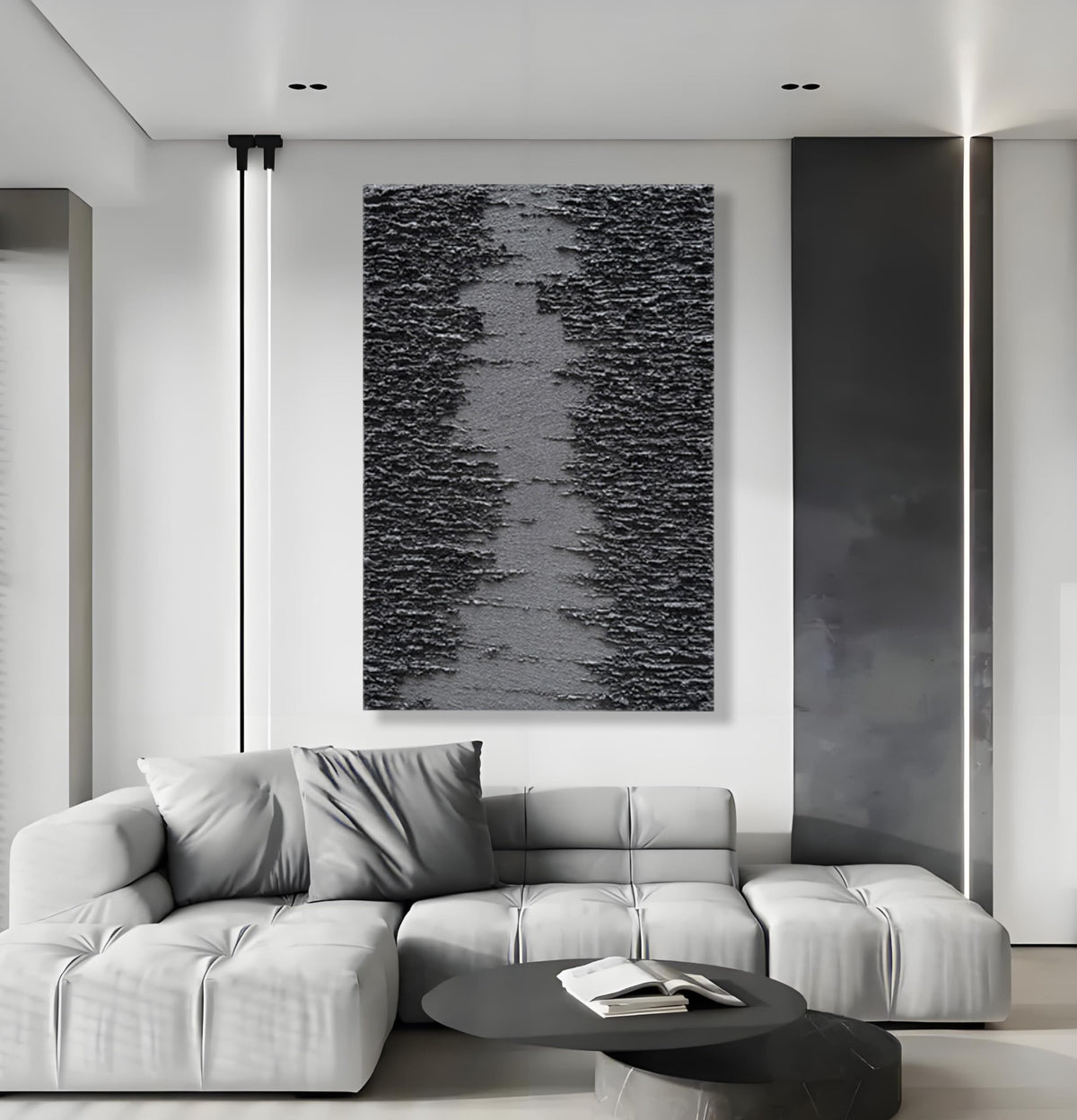 Art Hand painted Thick textured black abstract style oil painting