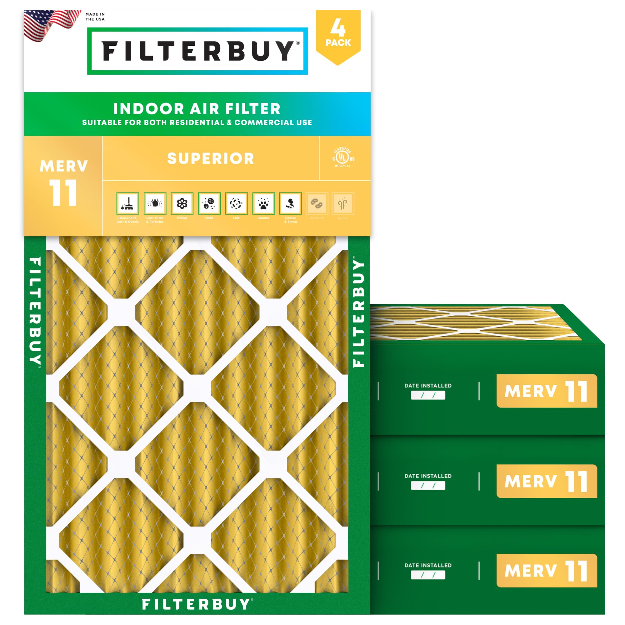 14x25x4 Air Filter MERV 11 Pet & Allergy Defense (4 Count)