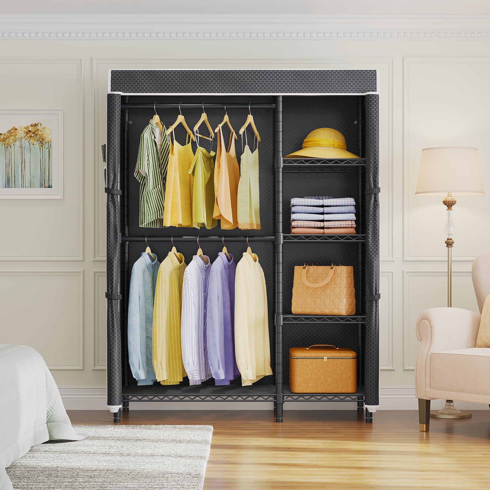 V7C Portable Closet for Hanging Clothes Heavy Duty Rack with Cover