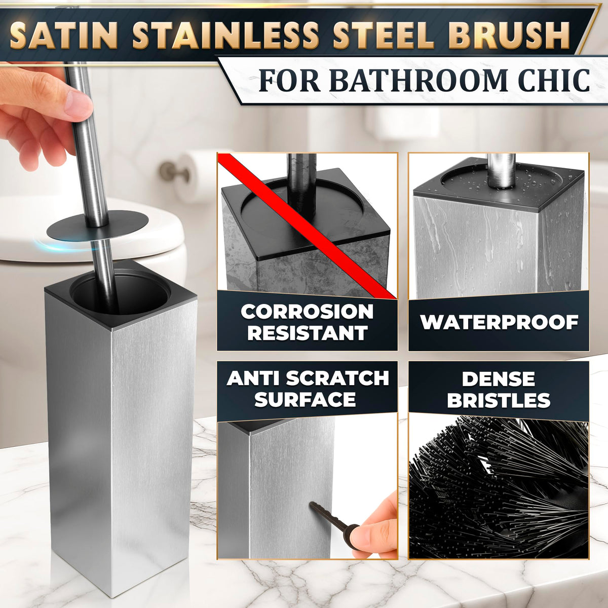 Stainless Steel Toilet Brush and Holder Set