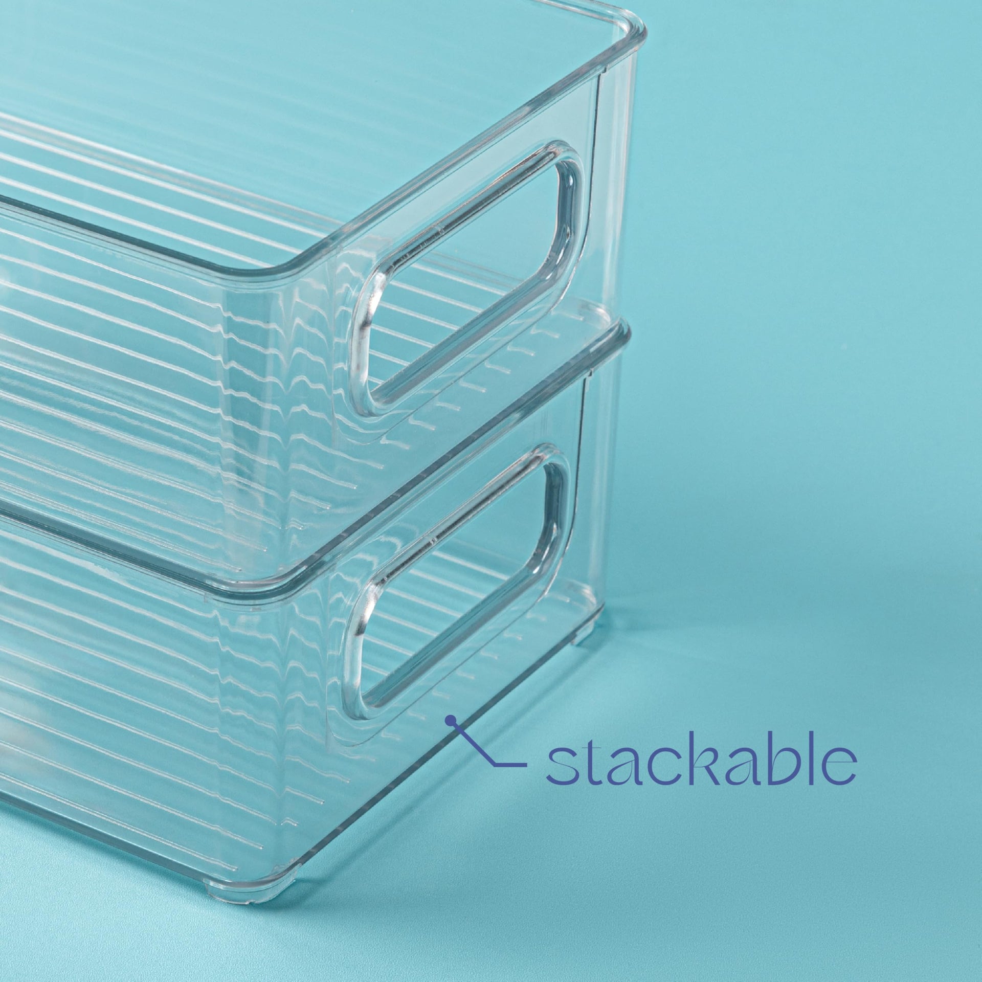 Plastic Food Storage 4 Pack Clear Container Bin with Handles for Organizing Kitchen (4 Count)