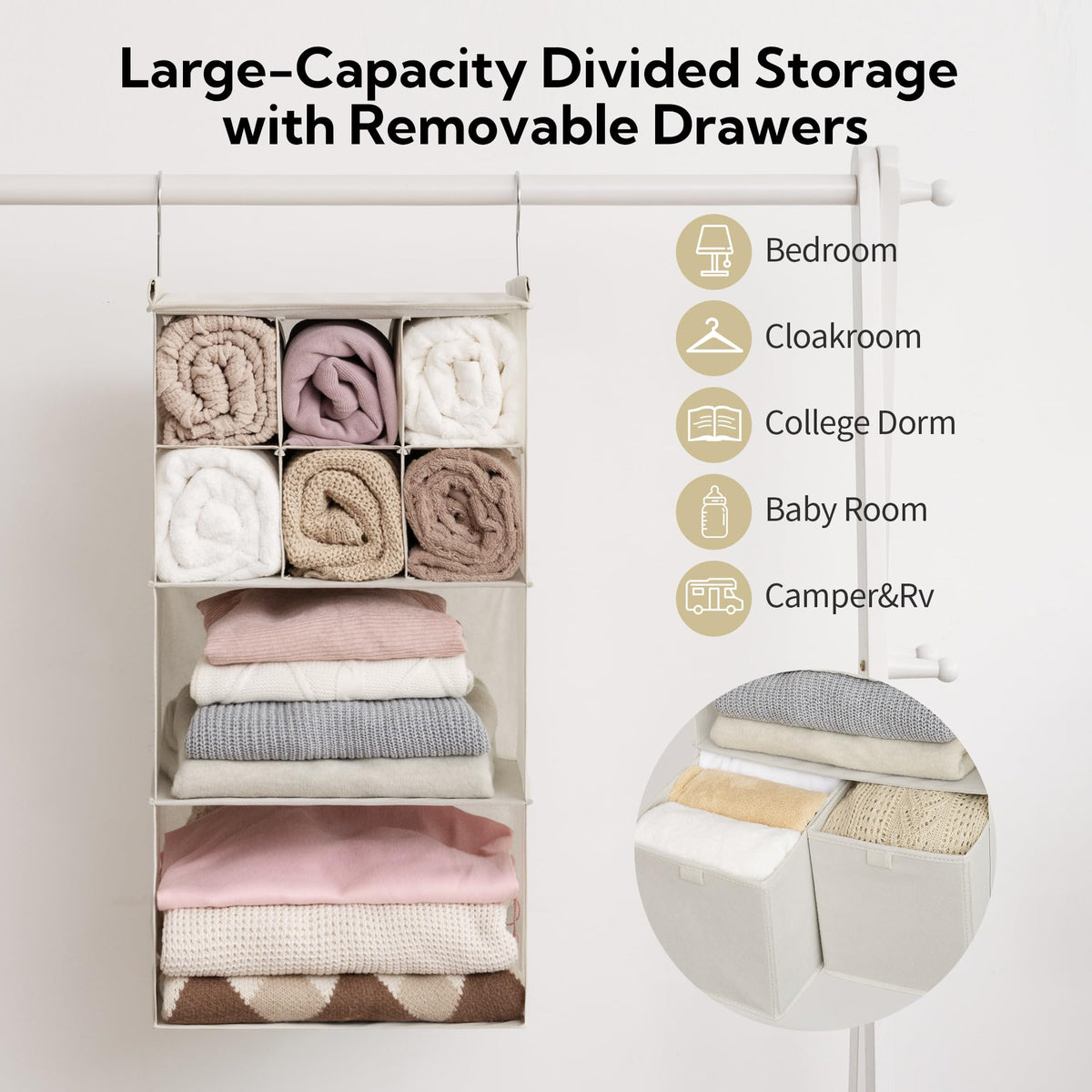 4 Shelf Hanging Closet Organizer with Drawer