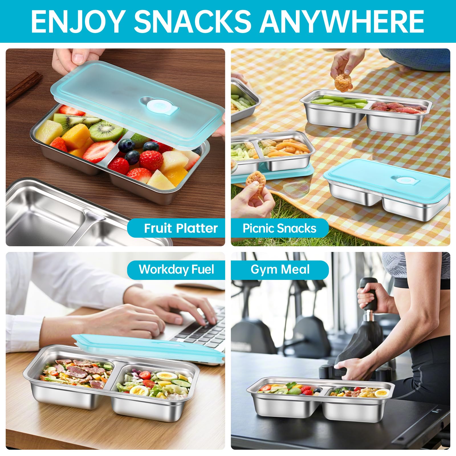 4 Pack Stainless Steel Snack Containers Reusable