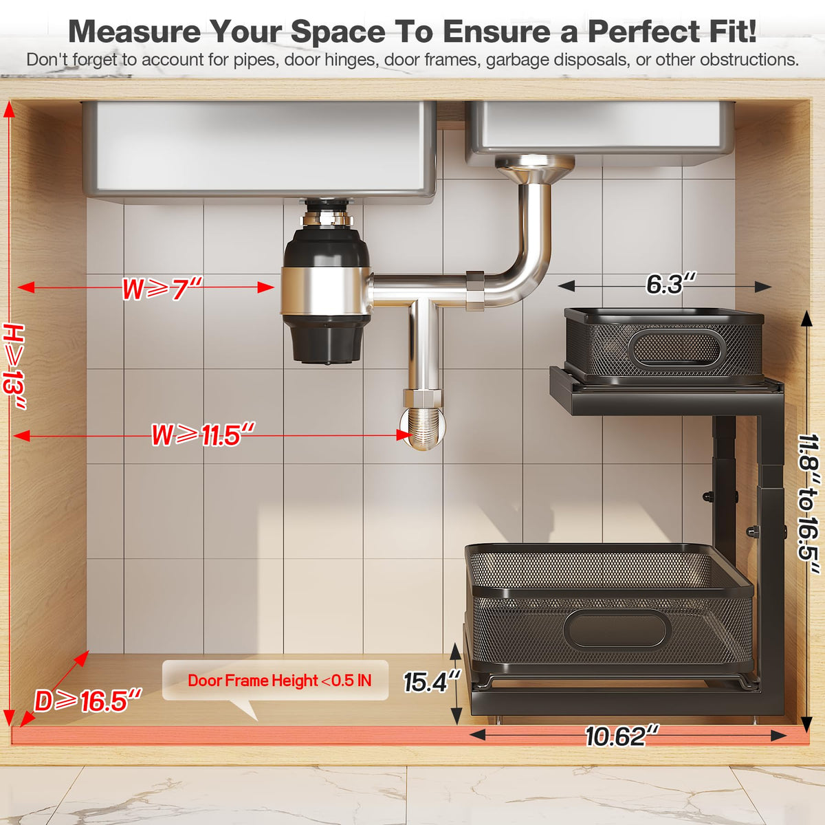 2 Pack Under Sink Storage Organizer with 2 (2 Count)