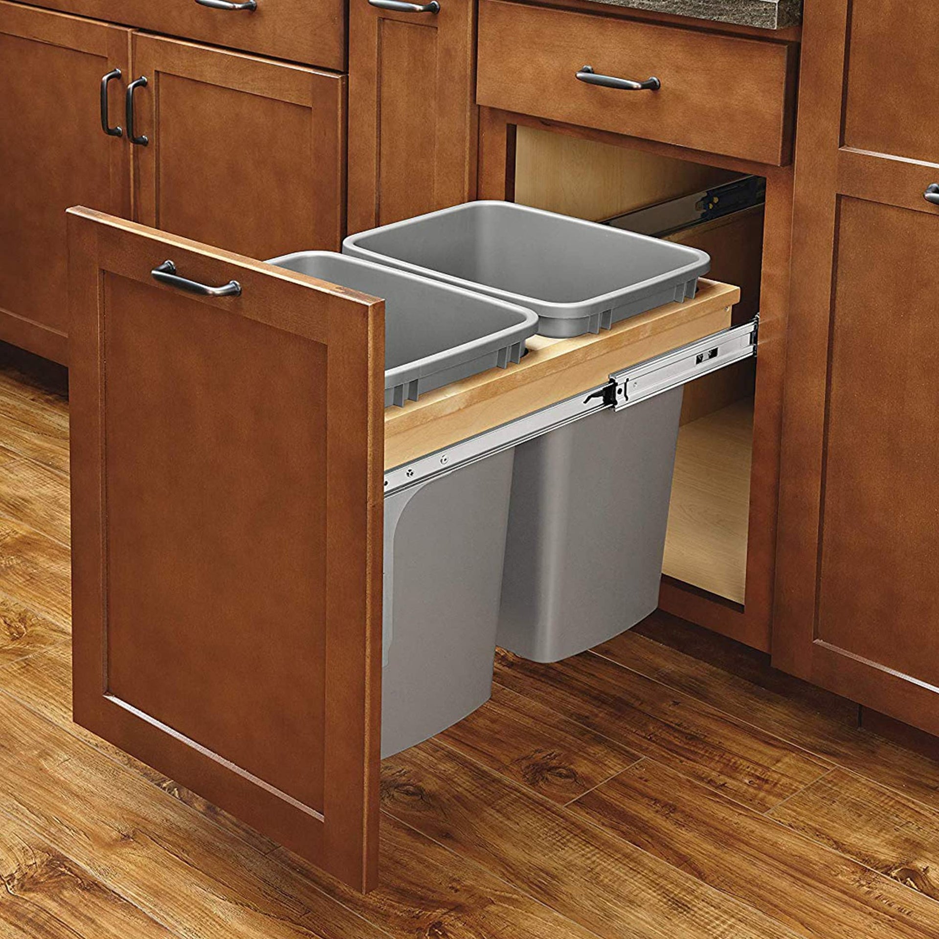 27 Qt Top Mount Double Pullout Under Cabinet Kitchen Trash Cans w