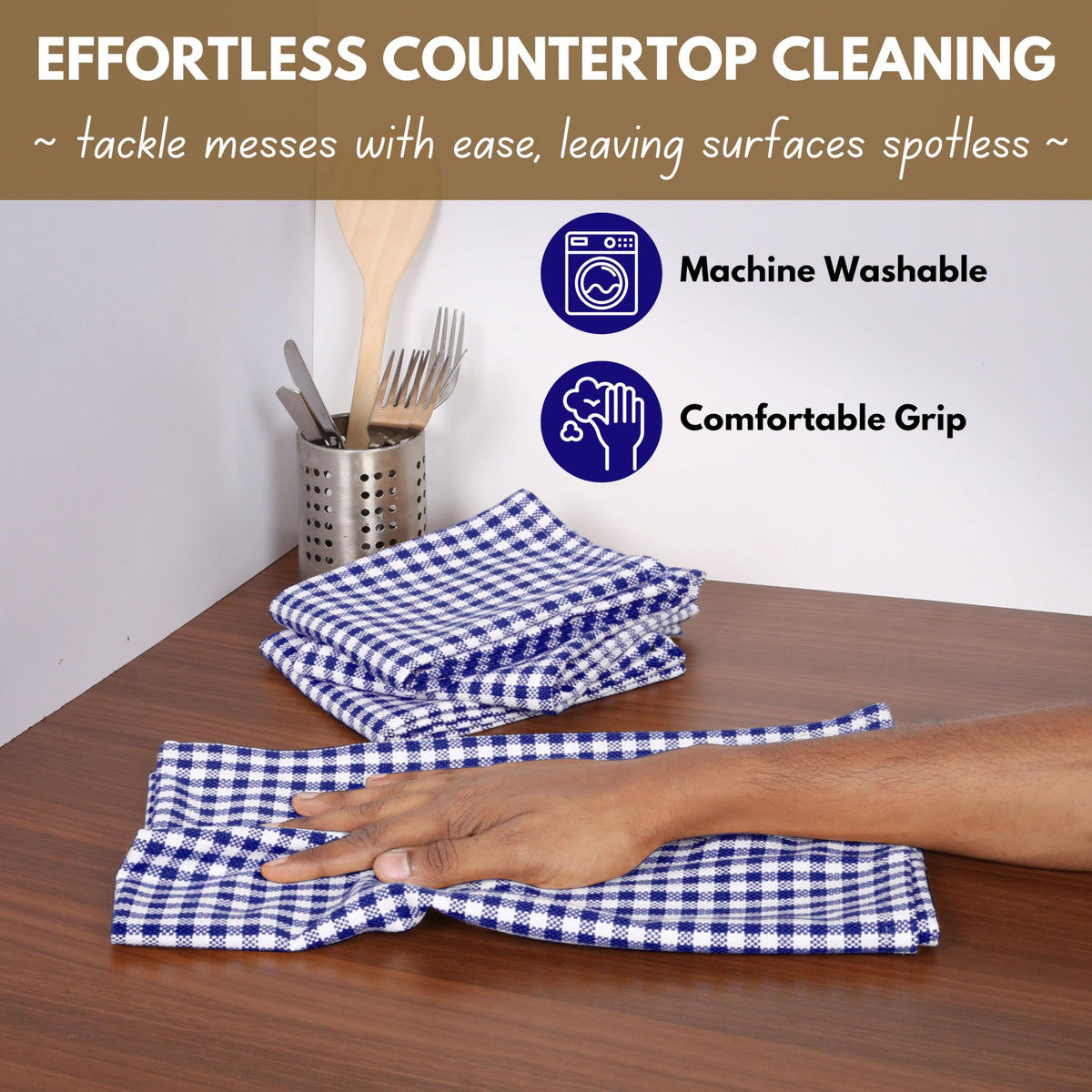 6 Pack Gingham Mini Check Kitchen Hand Towels Set 16"x26" (6 Count)