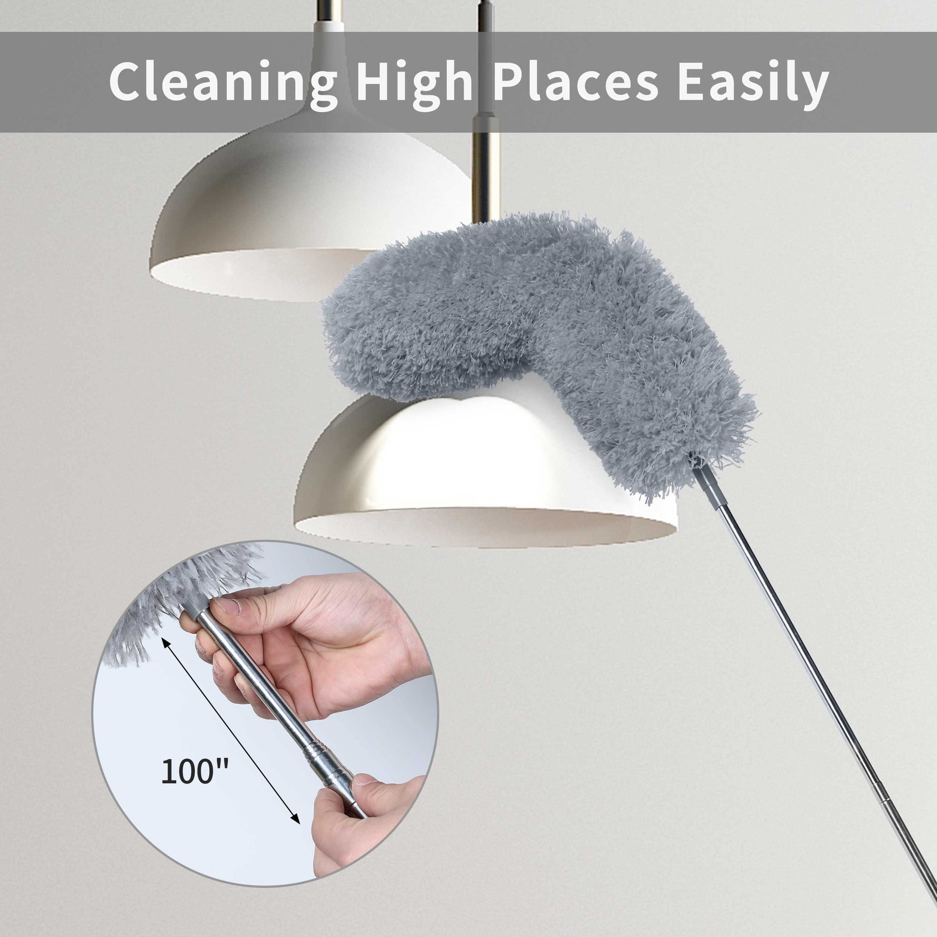 Microfiber Feather Duster with 100 inches Extension Pole