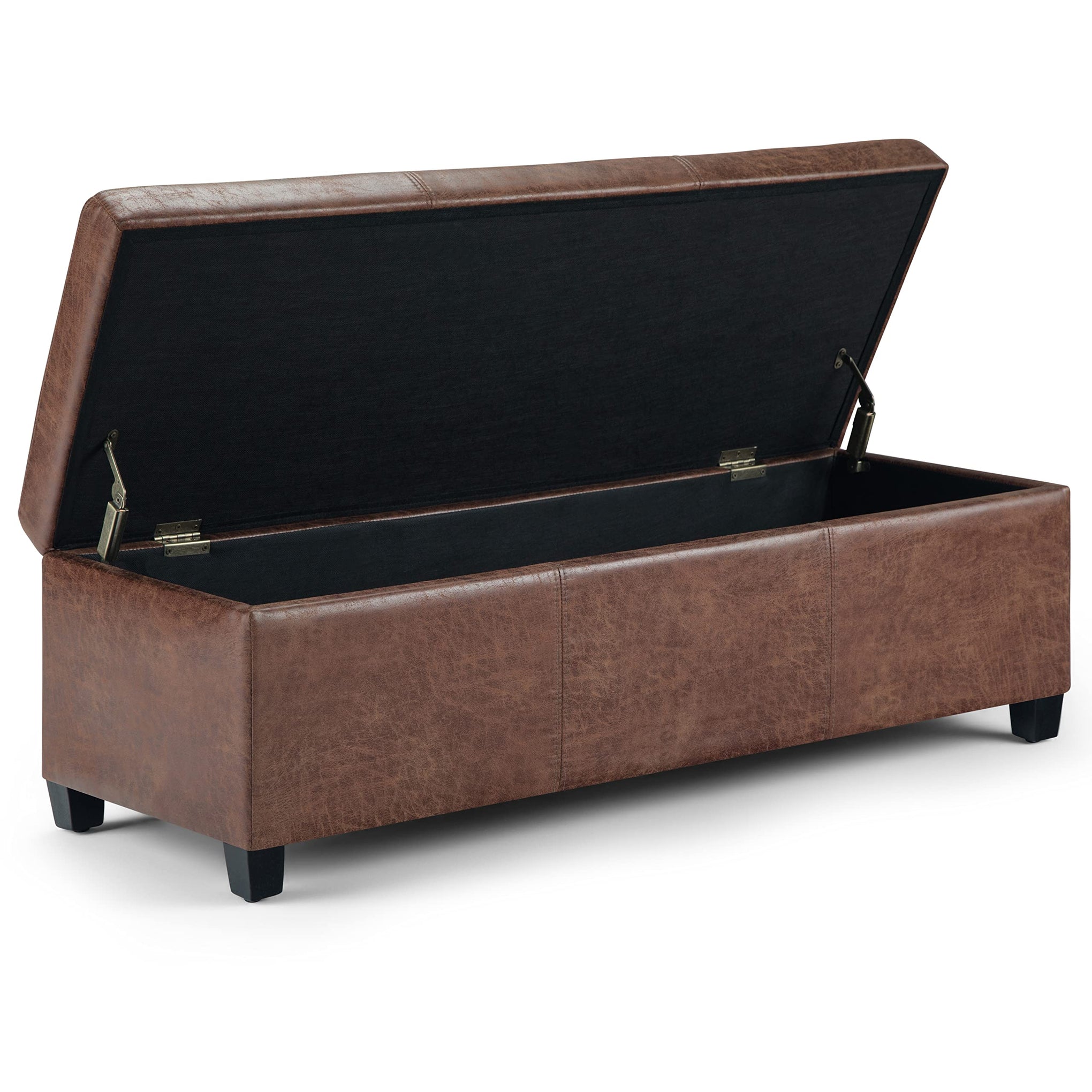 Avalon 48" Wide Vegan Leather Storage Ottoman in Saddle Brown