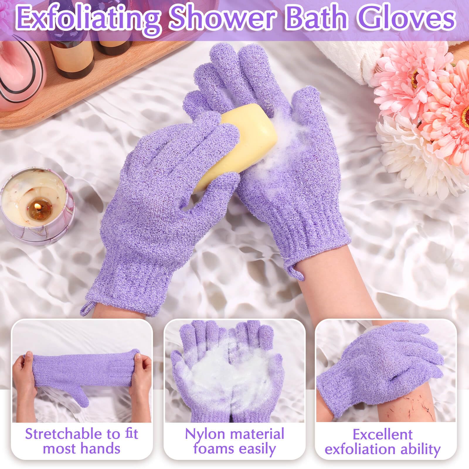 Exfoliating Back Scrubber Bath Gloves Set (3 Count)