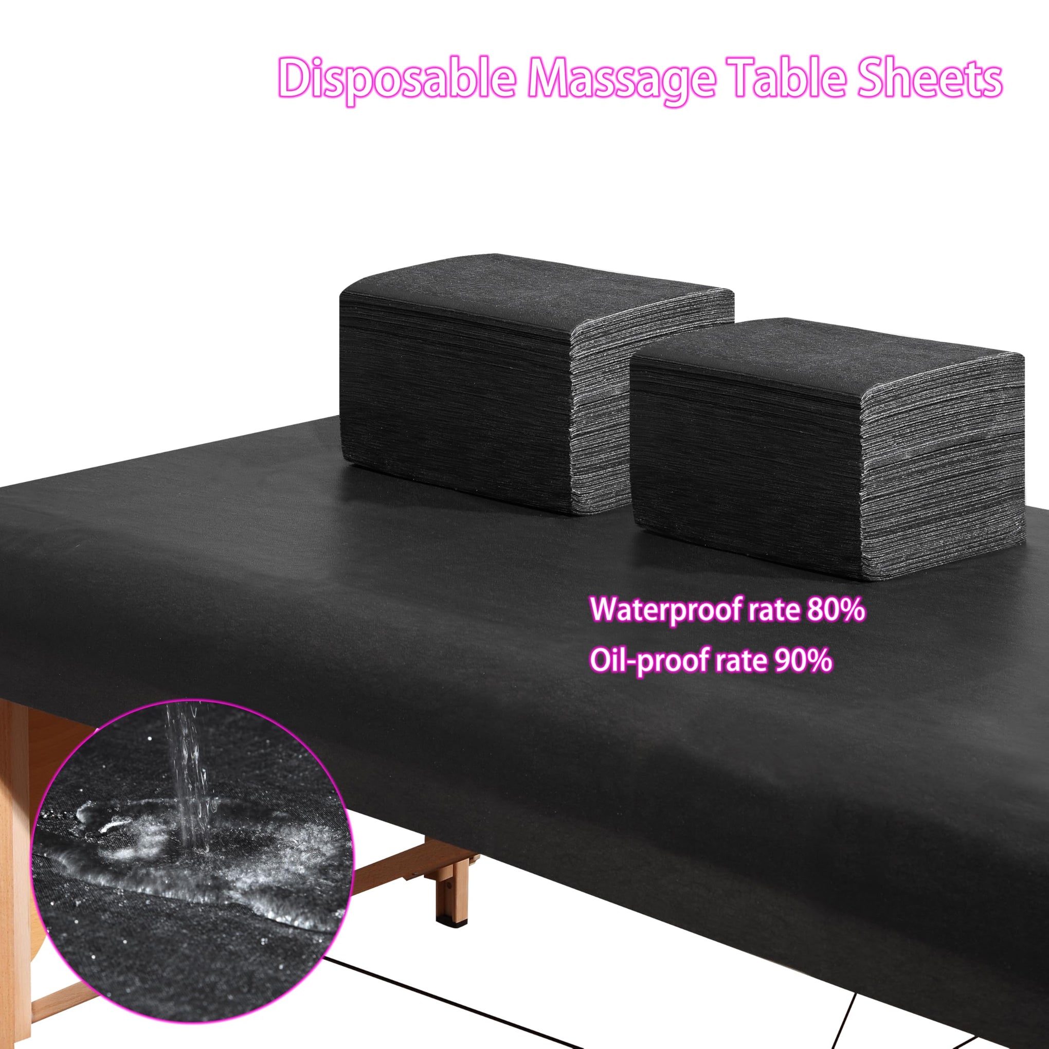 Disposable Bed Sheets 100 Pcs 31" x 71" Massage Table Sheets Non Woven Fabric SPA Bed Cover Breathable for Massage Beauty Tattoos（Black） (100 Count)
