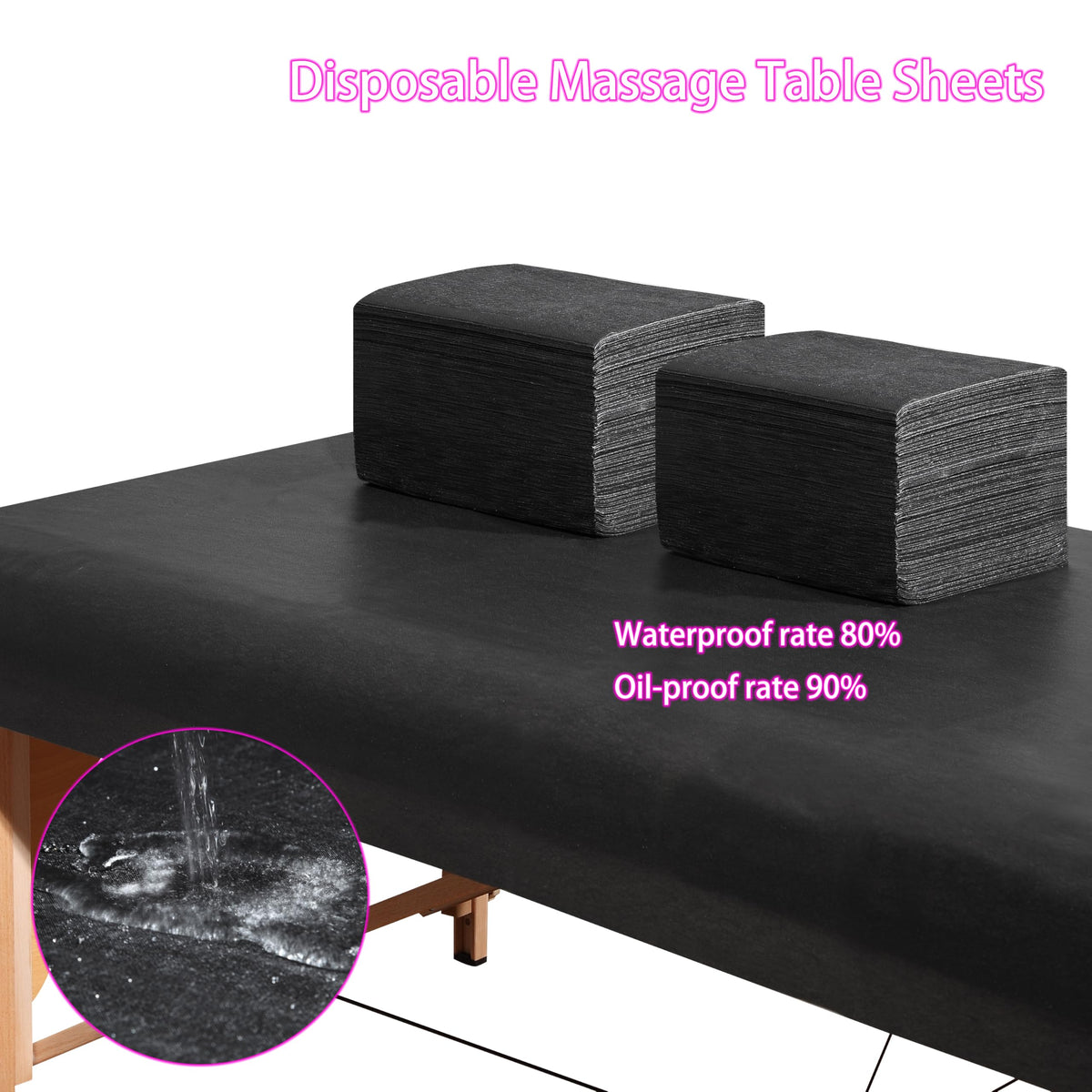 Disposable Bed Sheets 50 Pcs 31" x 71" Massage Table Sheets Non Woven Fabric SPA Bed Cover Breathable for Massage Beauty Tattoos（Black） (50 Count)