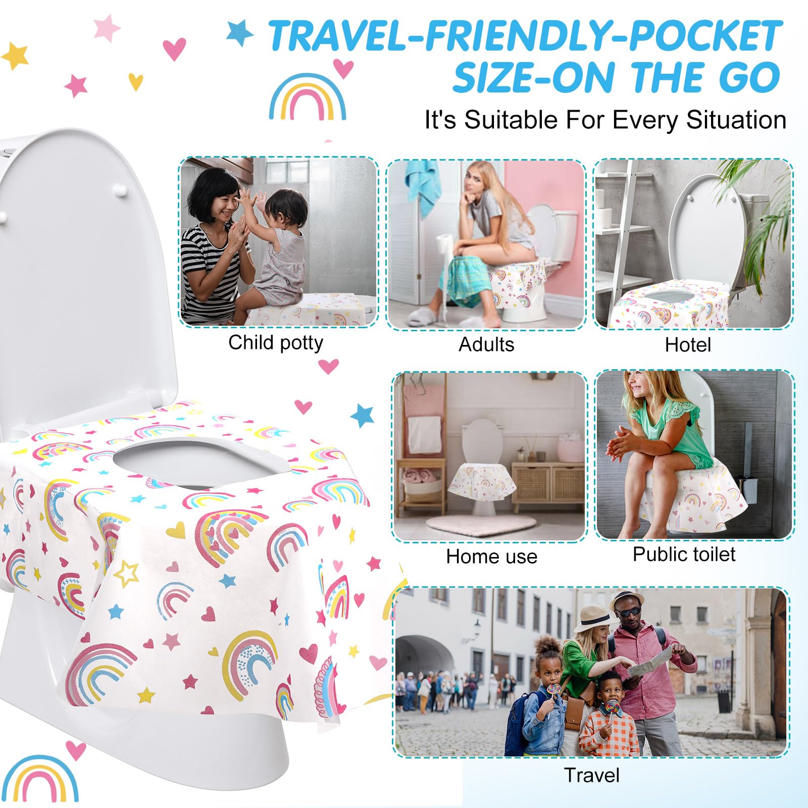 50 Packs Disposable Toilet Seat Covers Extra Large Individually Wrapped for Kids and Adults