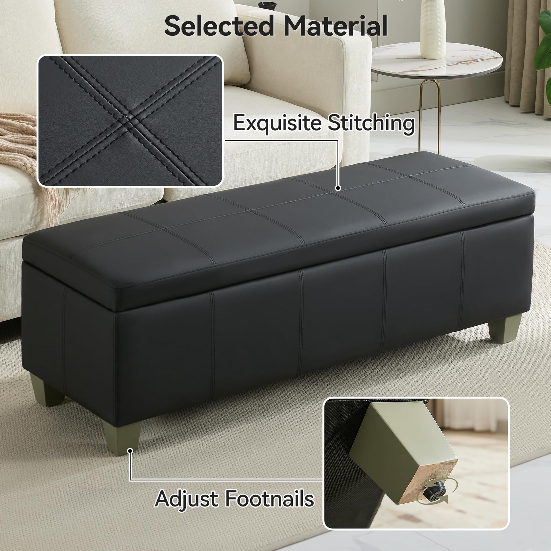 51" Faux Leather Storage Ottoman