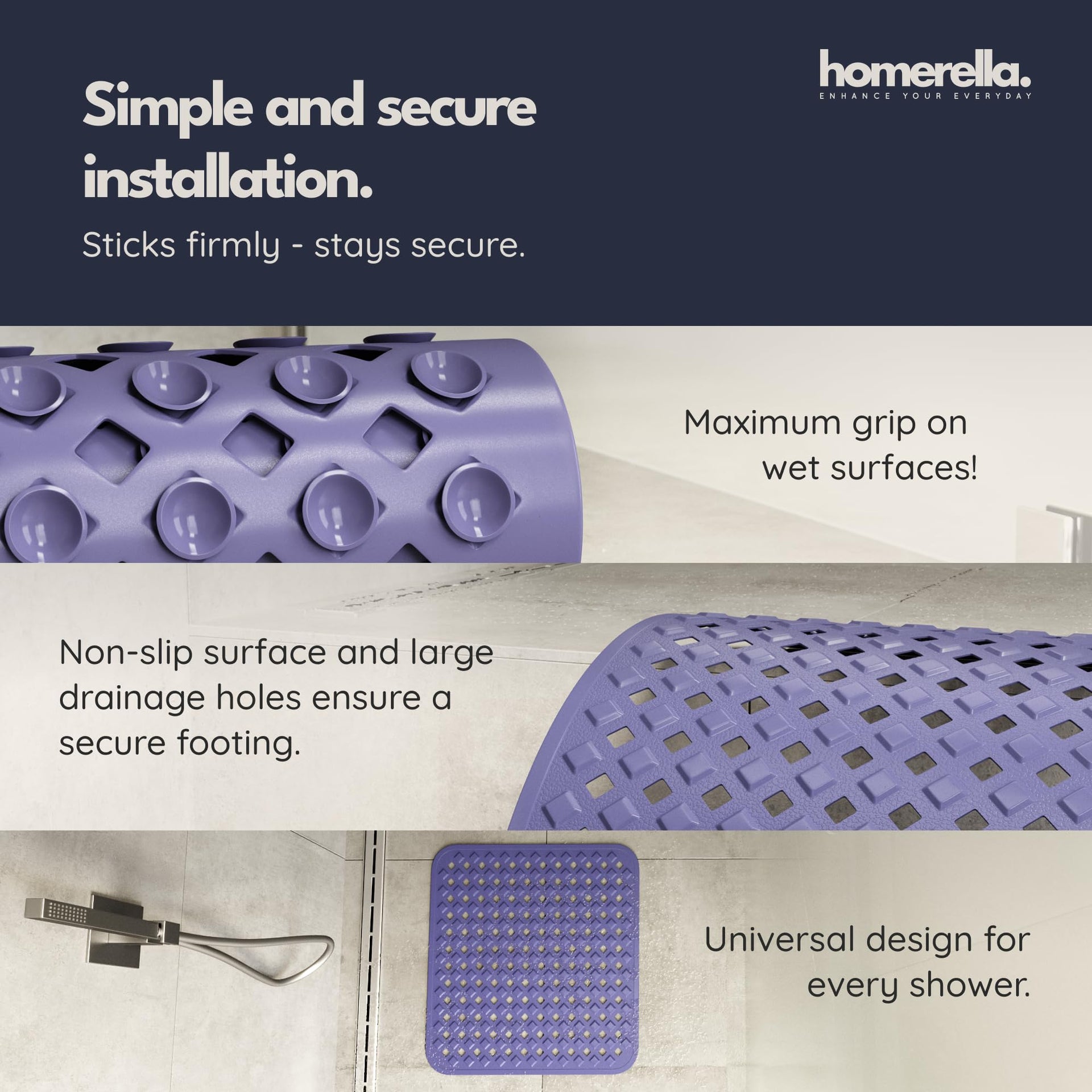 Square Shower Mat Non Slip Anti Mold 21x21 Anti Slip Shower Mat