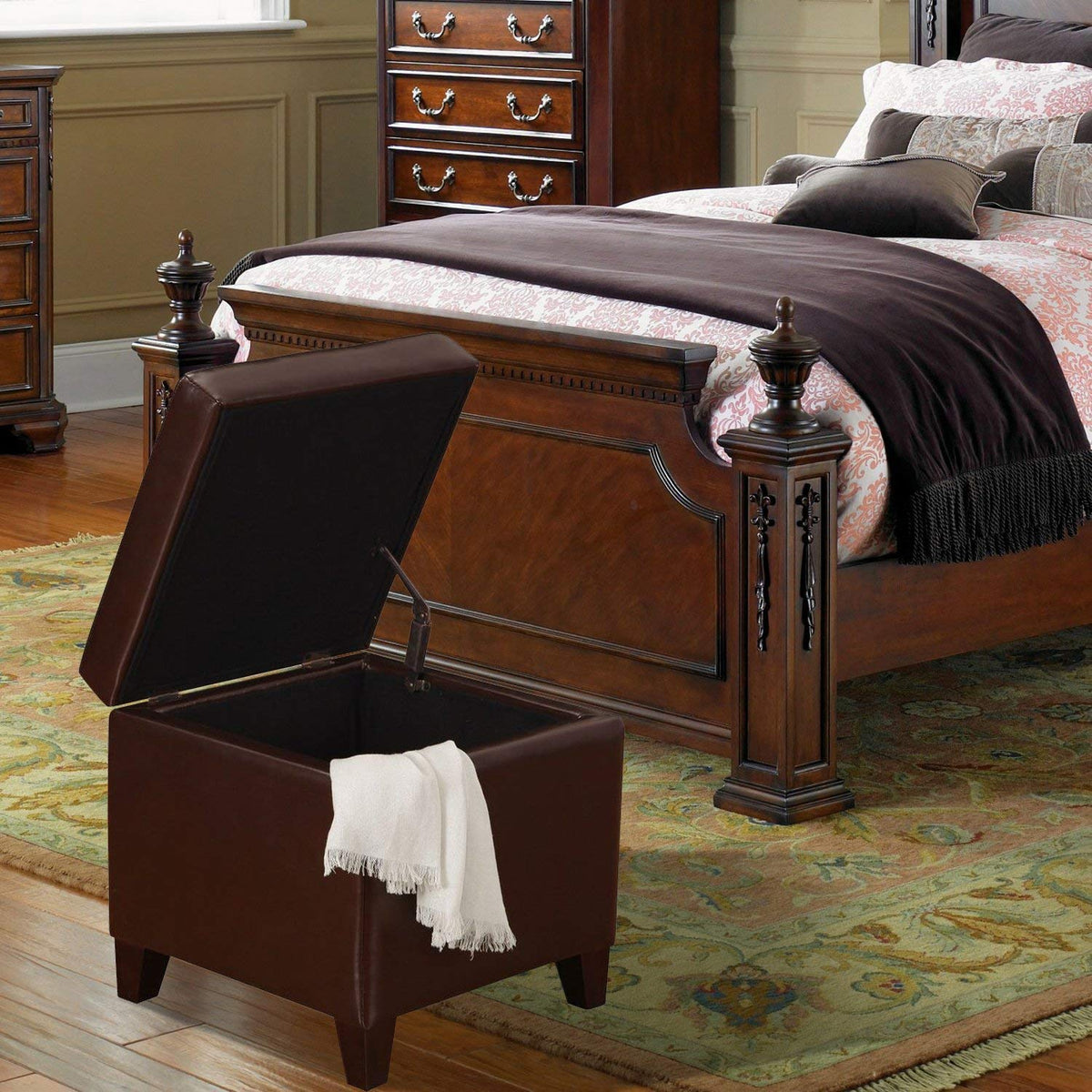 Bonded Leather Square Tufted Footstool