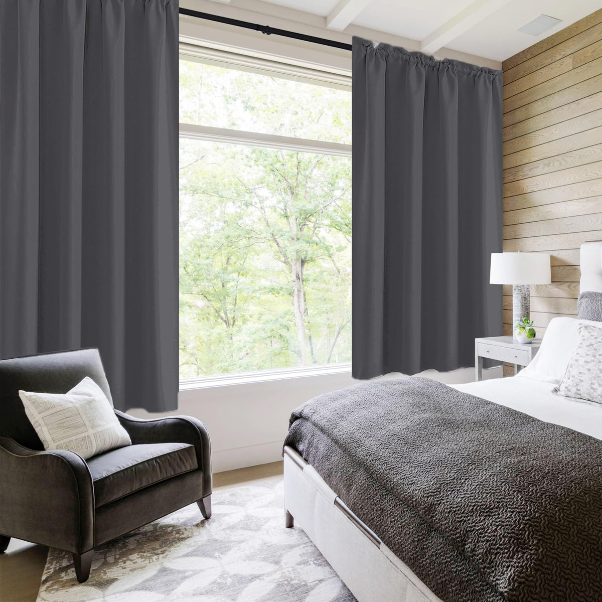 Blackout Curtains for Bedroom 52 x 54 Inch Long Dark Grey 2 Panels (2 Count)