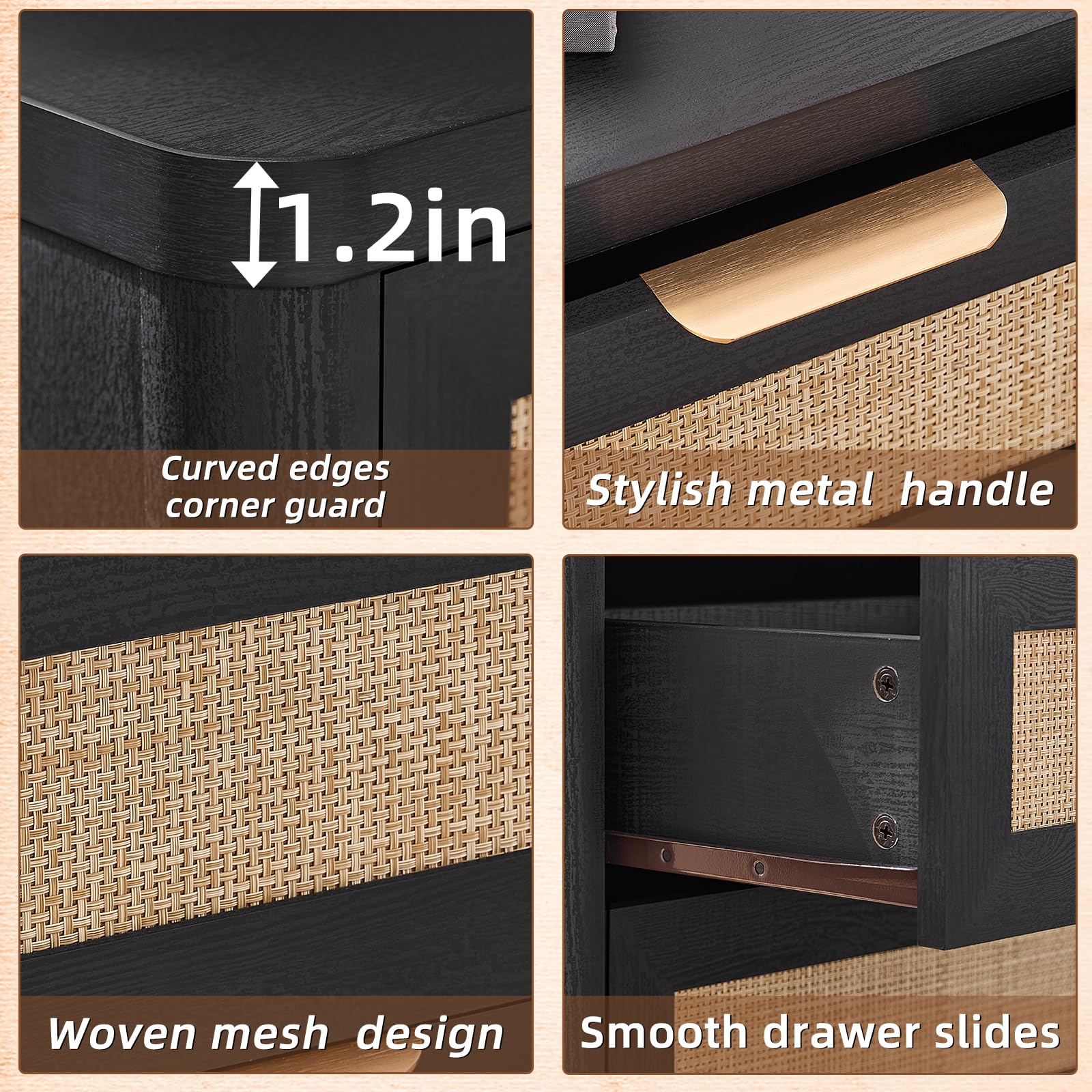 Rattan 23" Nightstands with Drawers for Bedroom