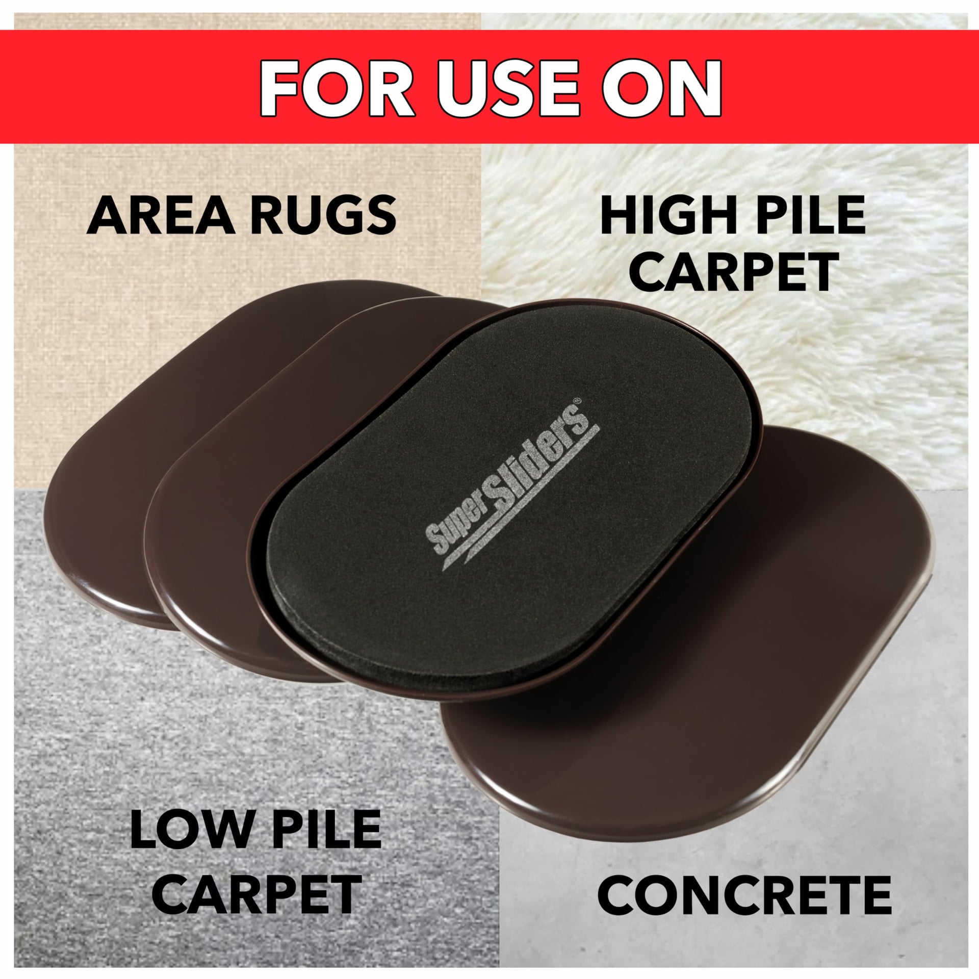 5-3/4" x 9-1/2" XL Oval Reusable Furniture Sliders for Carpet, Anti-Slip Protective Furniture Moving Pads for Beds, Sofas, Dressers, Set of 8, Brown (8 Count)