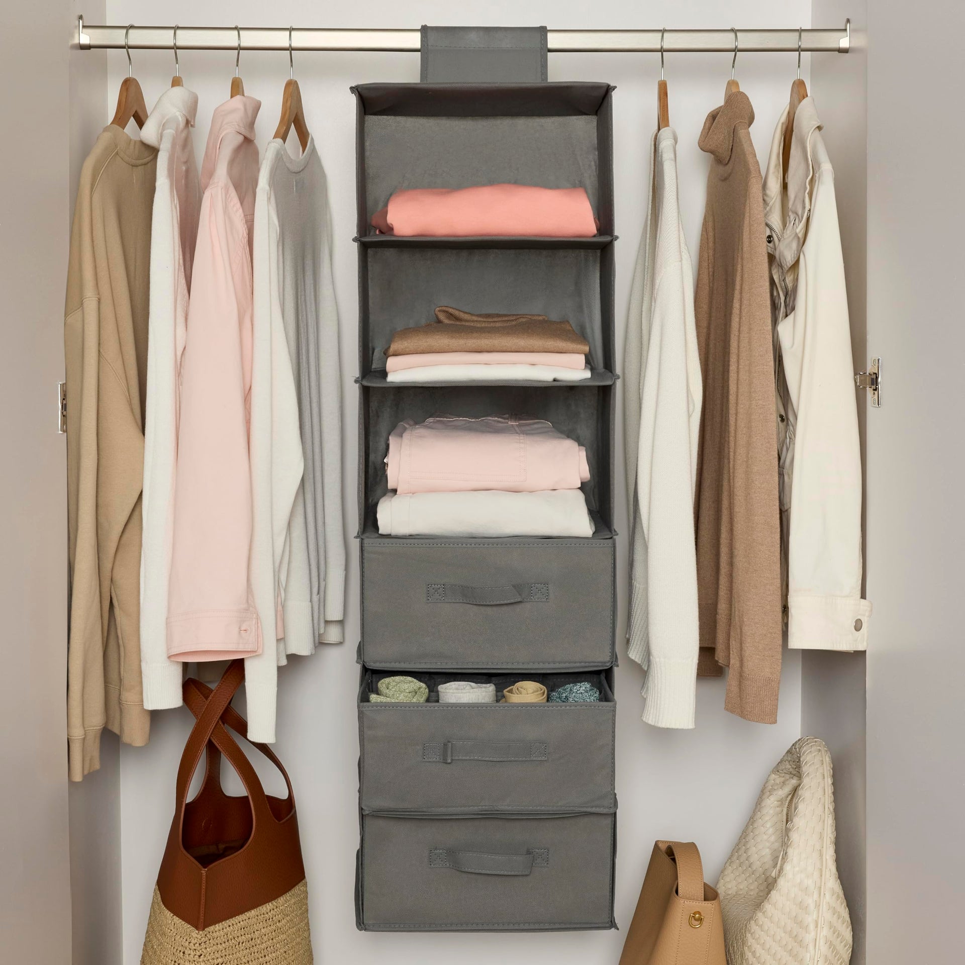 6 Tier Hanging Closet Organizer with Removable Drawers for Sweaters