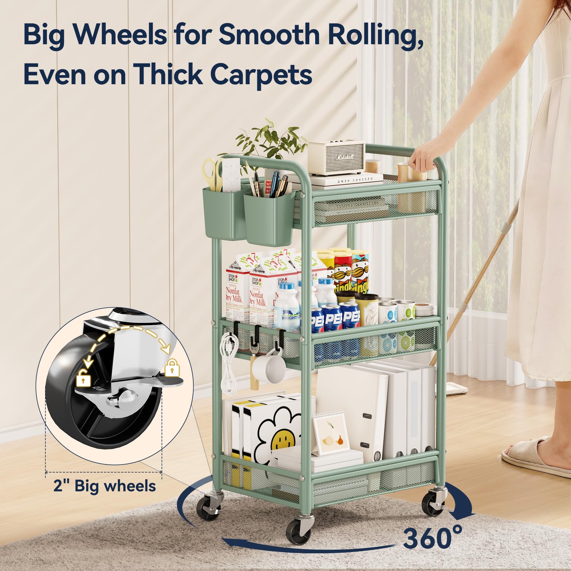 3 Tier Metal Rolling Cart