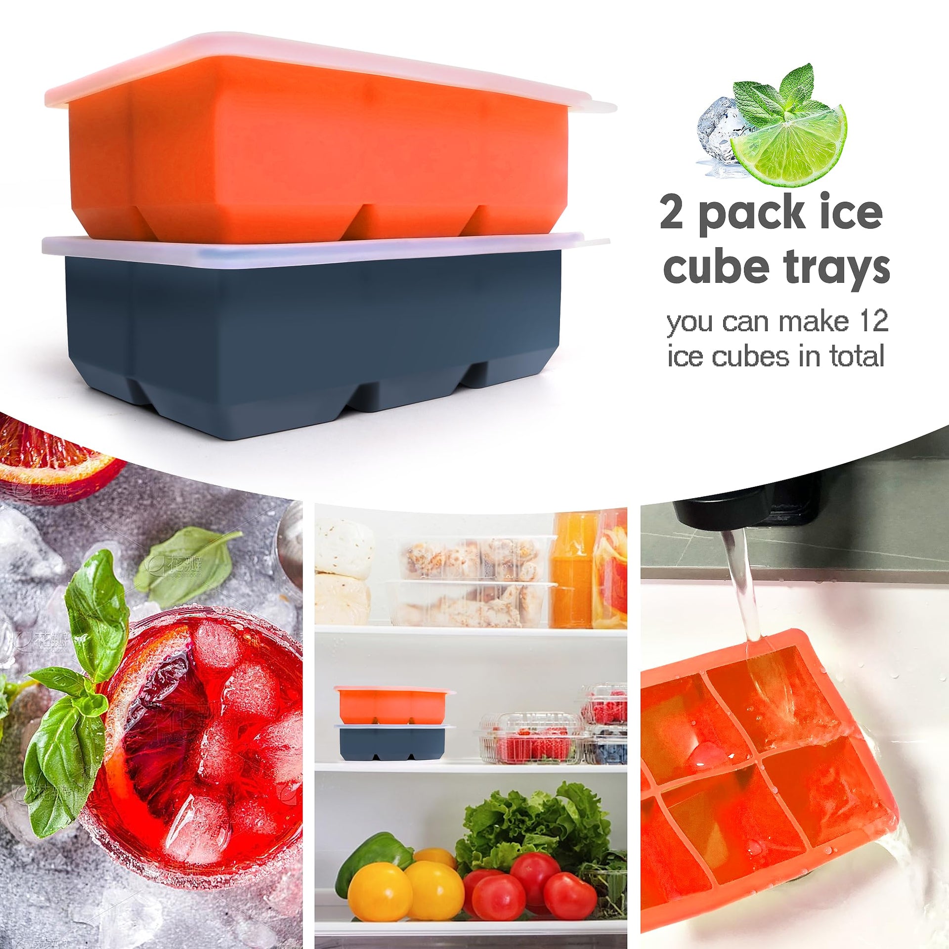Silicone Ice Cube Trays with Lids (2 Count)
