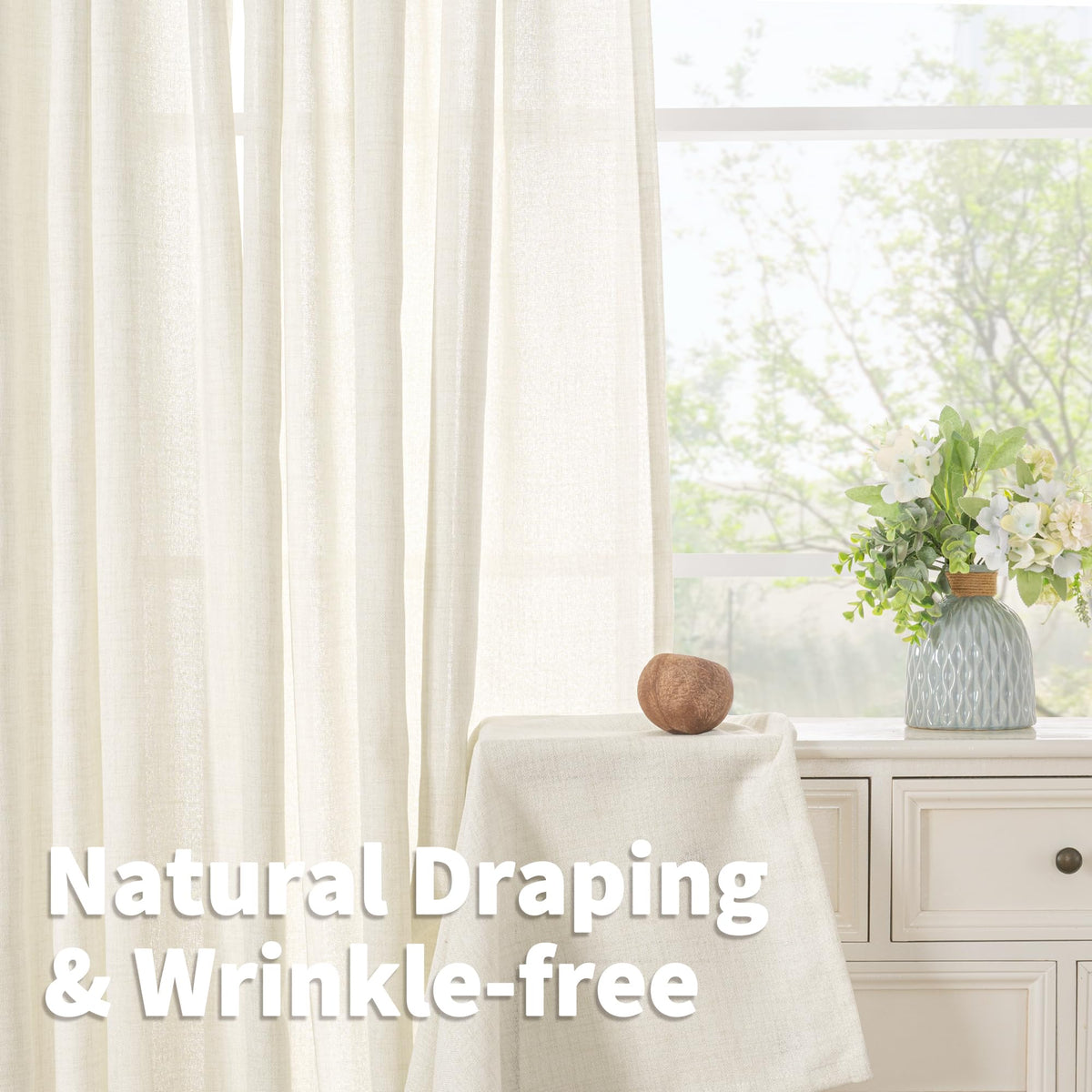 48 Inch Length Linen Semi Sheer Curtains (2 Count)