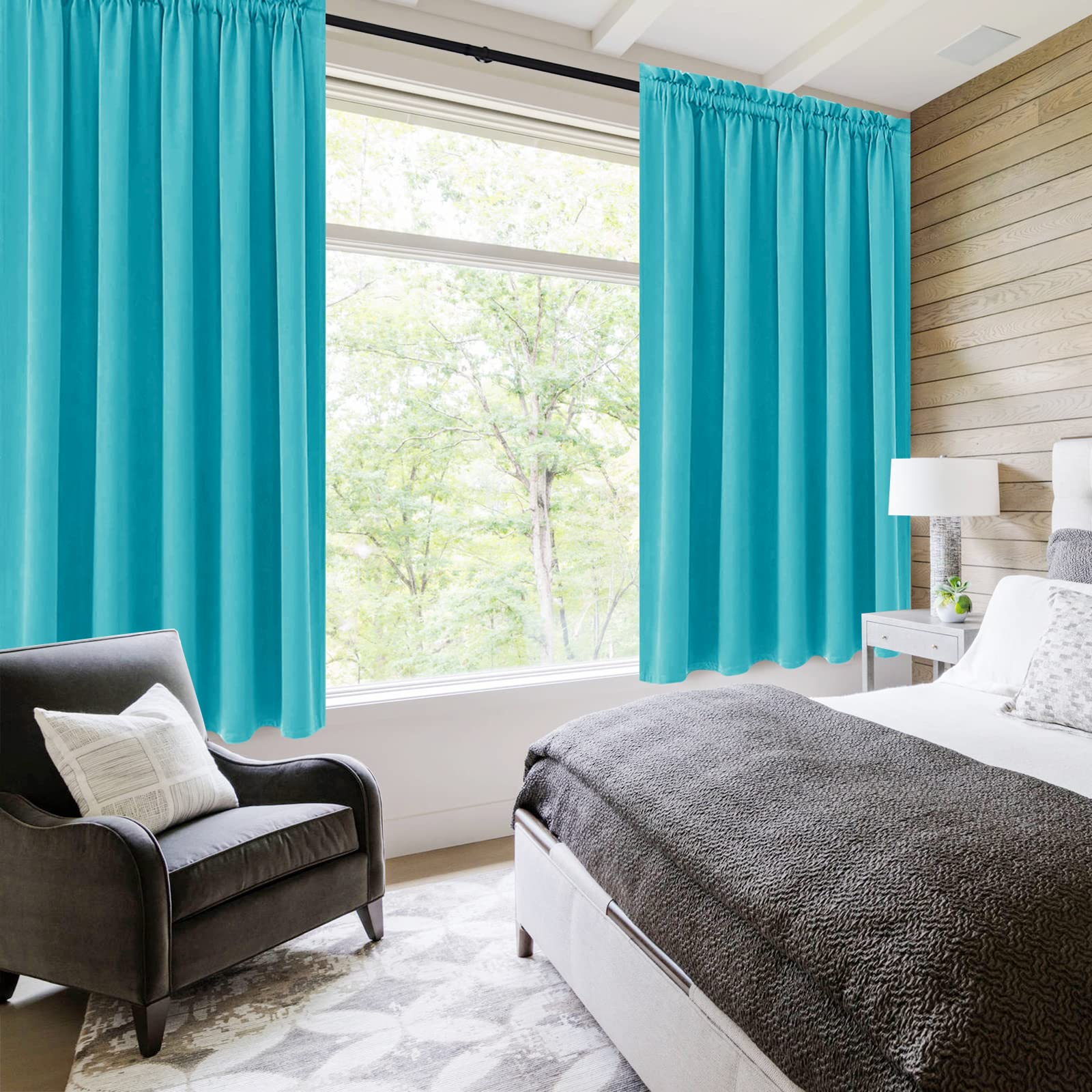 Wide Blackout Curtains for Bedroom Living Room 60 x 63 Inch Turquoise (2 Count)